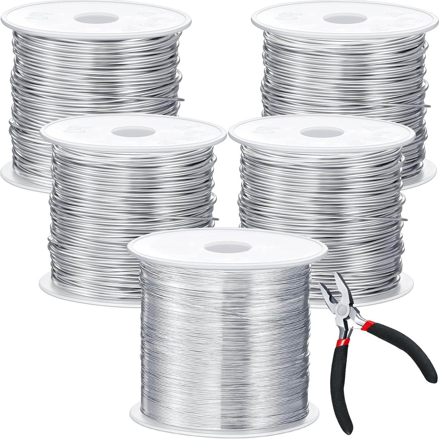 Funrous 5 Rolls Copper Wire 18 20 22 24 26 Gauge with Pliers,Silver
