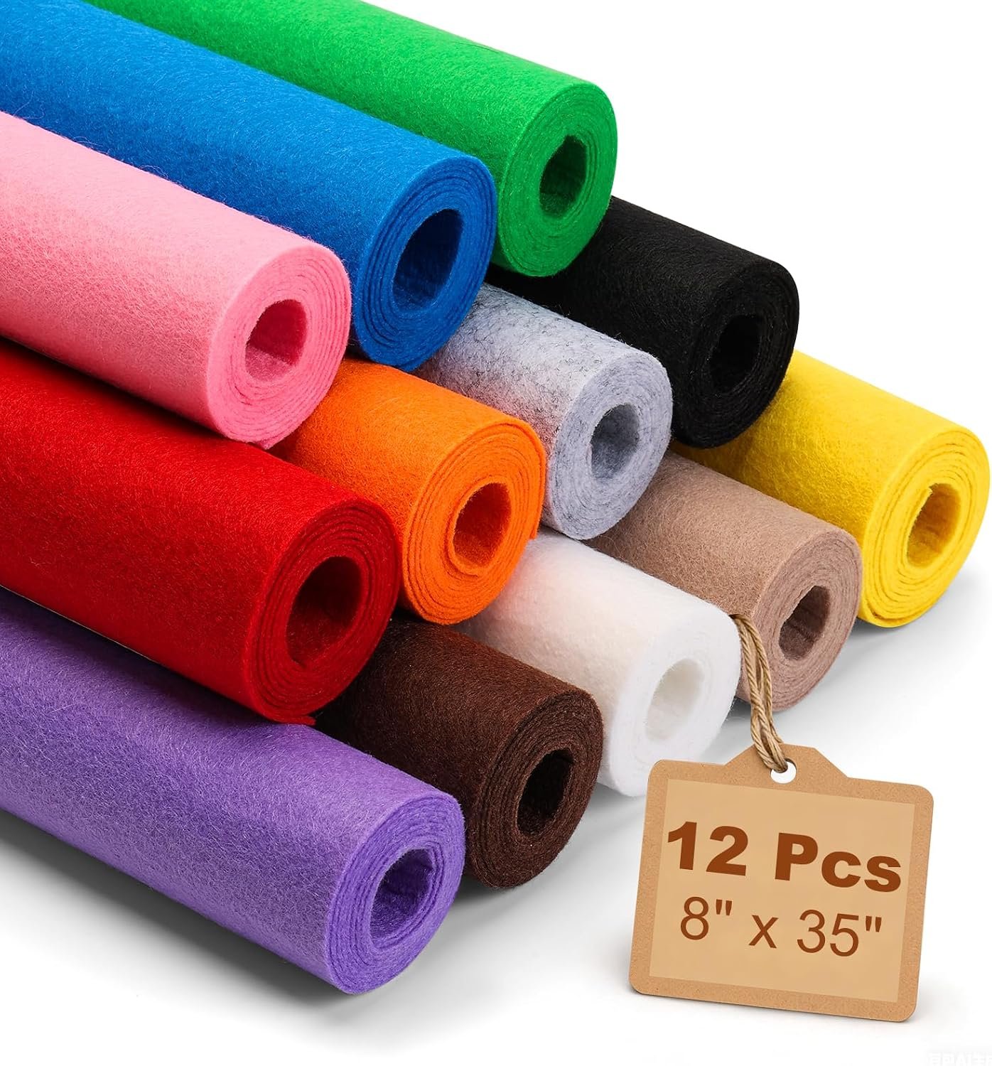 12 Rolls Large Stiff Felt Sheets 8″x35″ Felt Fabric Bundle Pack Rainbow with 12 Assorted Colors Craft Sewing Squares Nonwoven for DIY Crafts and Patchwork (Classic)