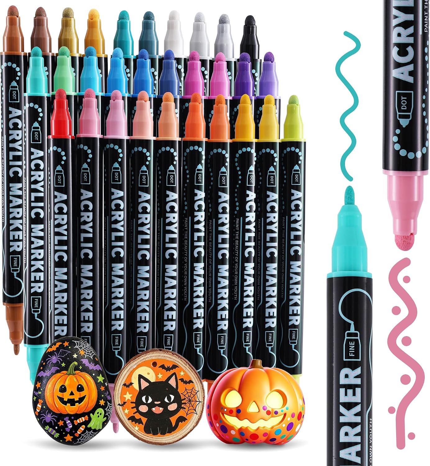nauets 30 Colors Precision Dual Tip Acrylic Paint Markers Pens – Dot & Fine