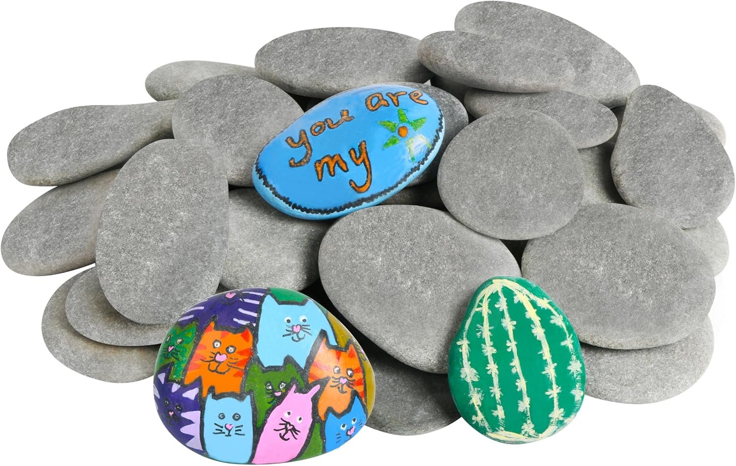 Simetufy 35 Pcs Large Painting Rocks, 2″-3″ Flat Stones for DIY Arts and