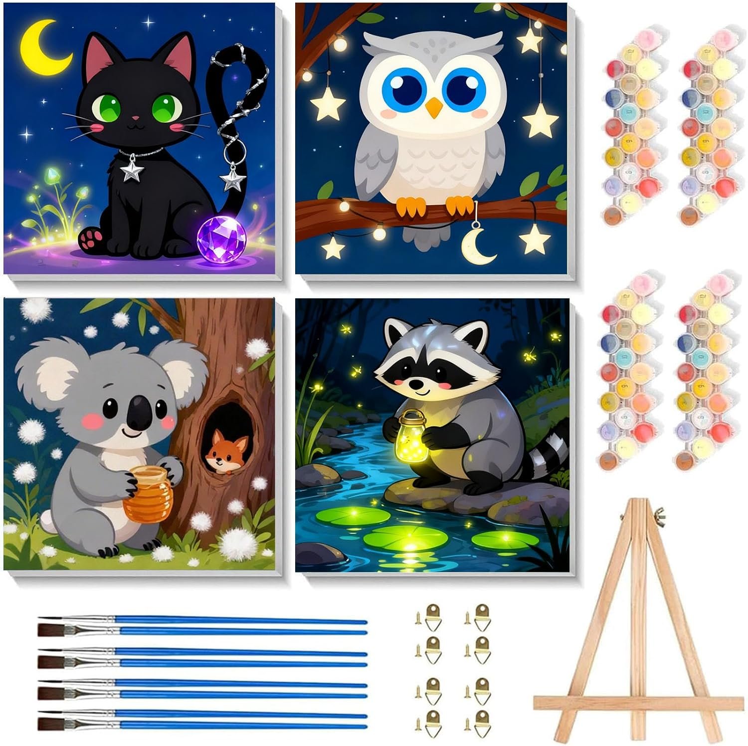 Arttoplus 4 Pack Paint by Numbers Kit for Kids with Frame Animals 8x8in