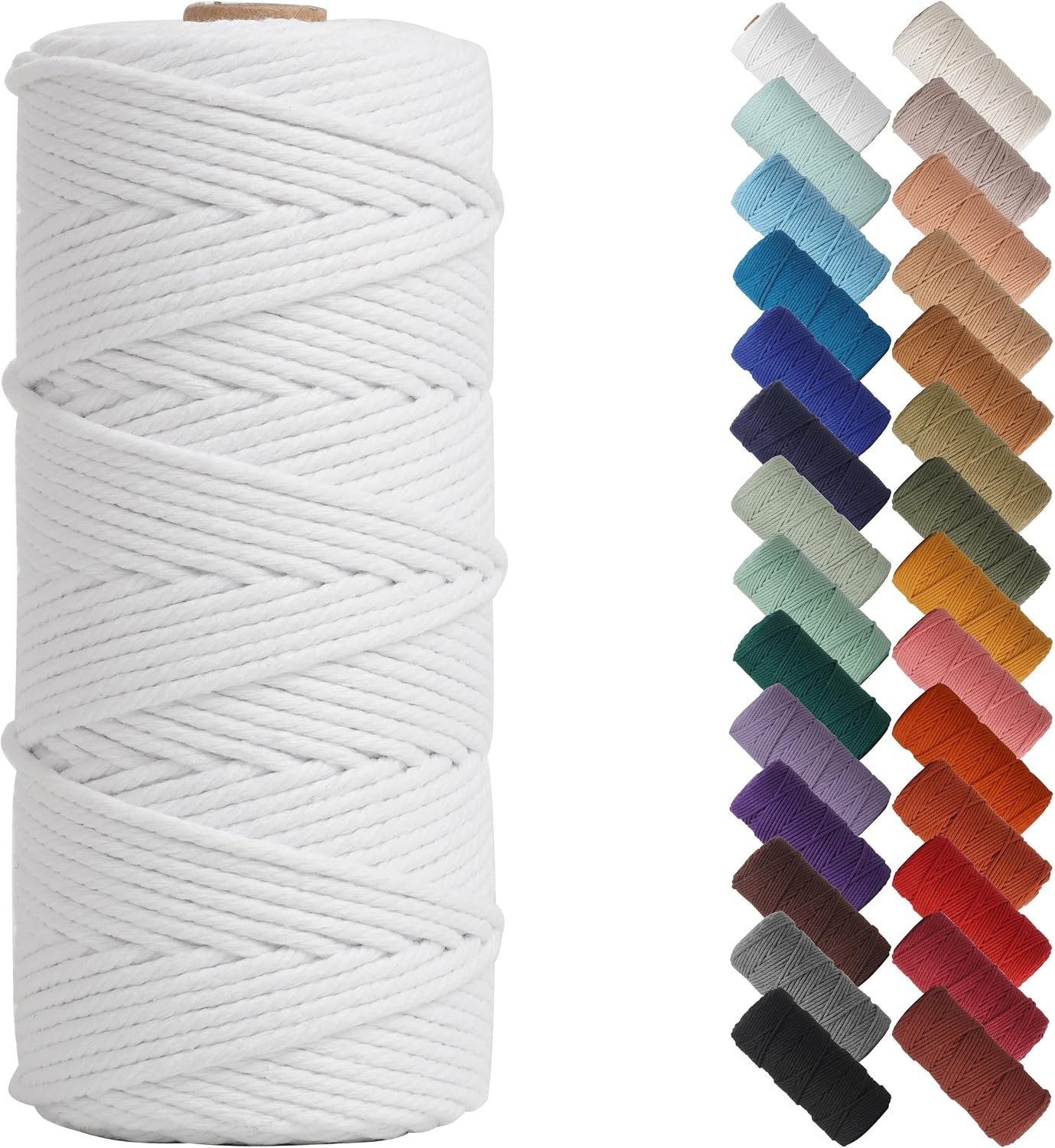 NOANTA White Macrame Cord 3mm x 109yards, Colored Cotton Rope Macrame Yarn
