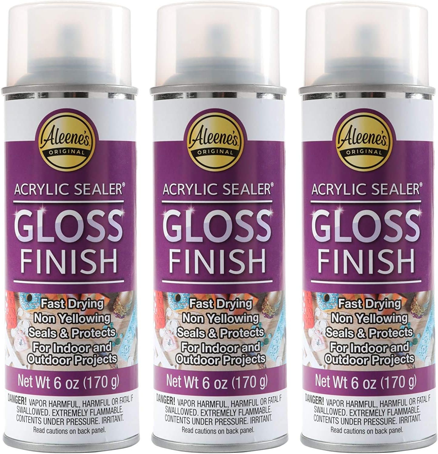 Aleene’s Clear Acrylic Sealer Spray, Protective Gloss Finish, 6 oz 3-Pack