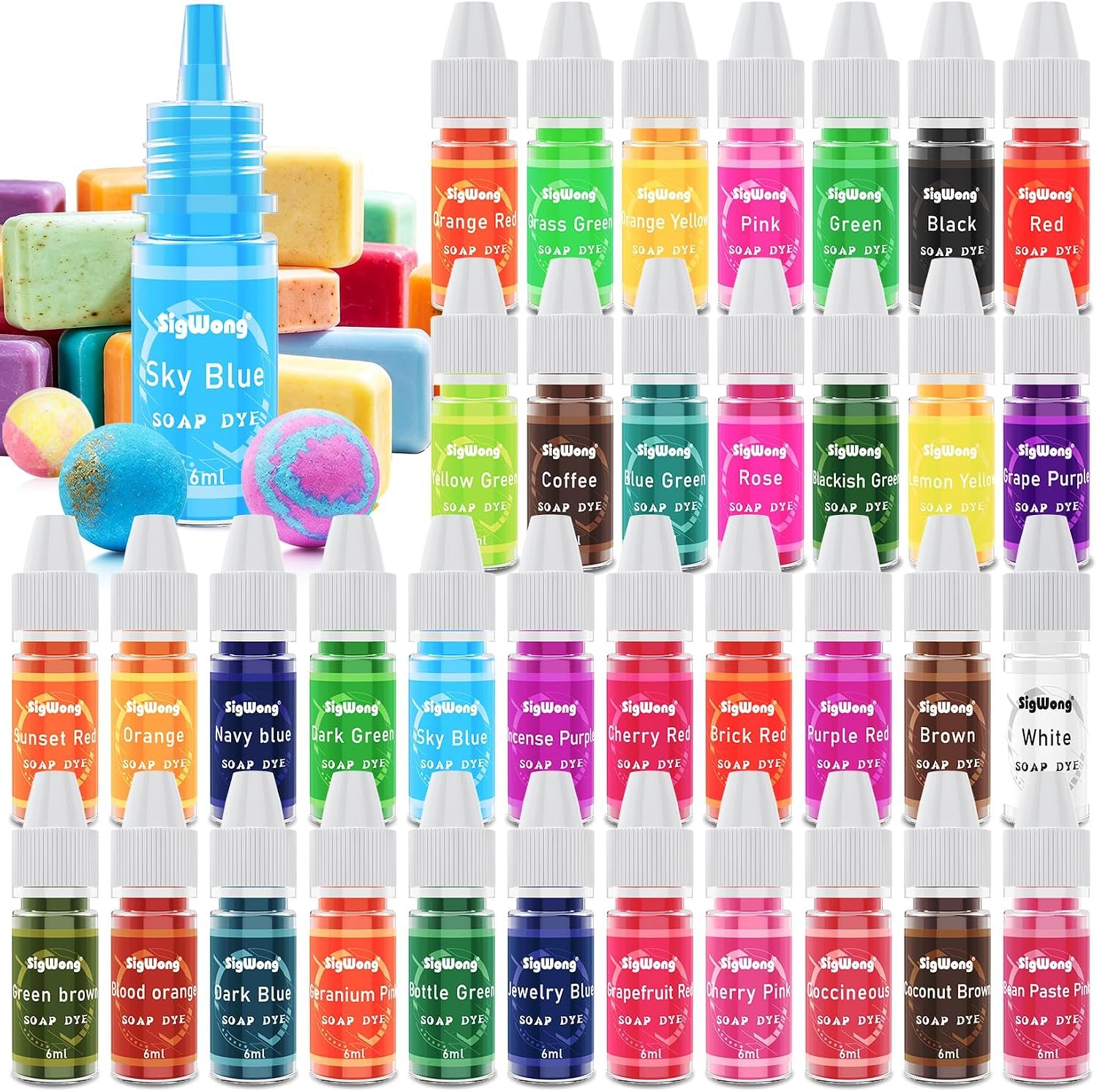 Bath Bomb Soap Dye – 36 Colors Concentrated Food Grade Skin Safe Liquid Based Colorant Vibrant Rainbow Coloring for Making DIY, Supplies Kit, Salt Crafting