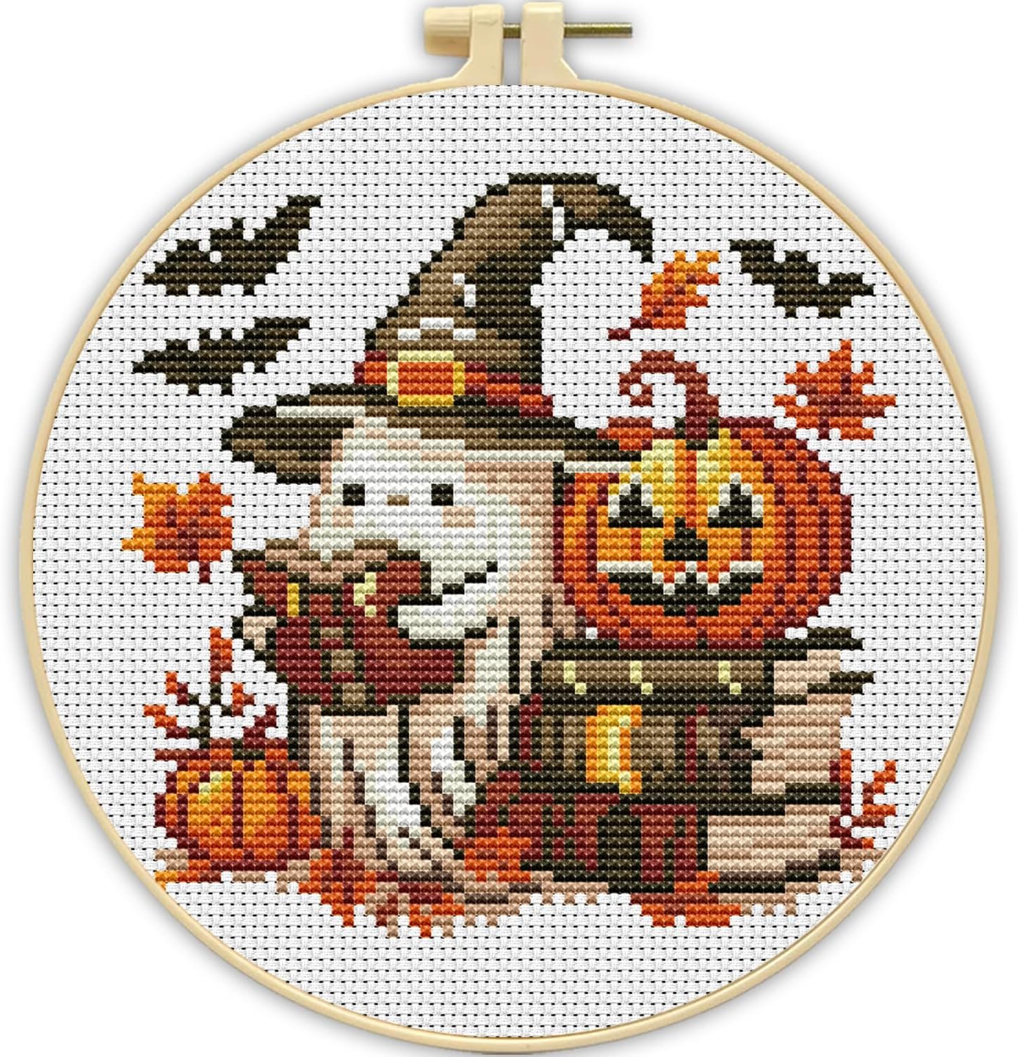 Stamped Cross Stitch Kits for Beginners Adults-Ghost,with Embroidery Hoop