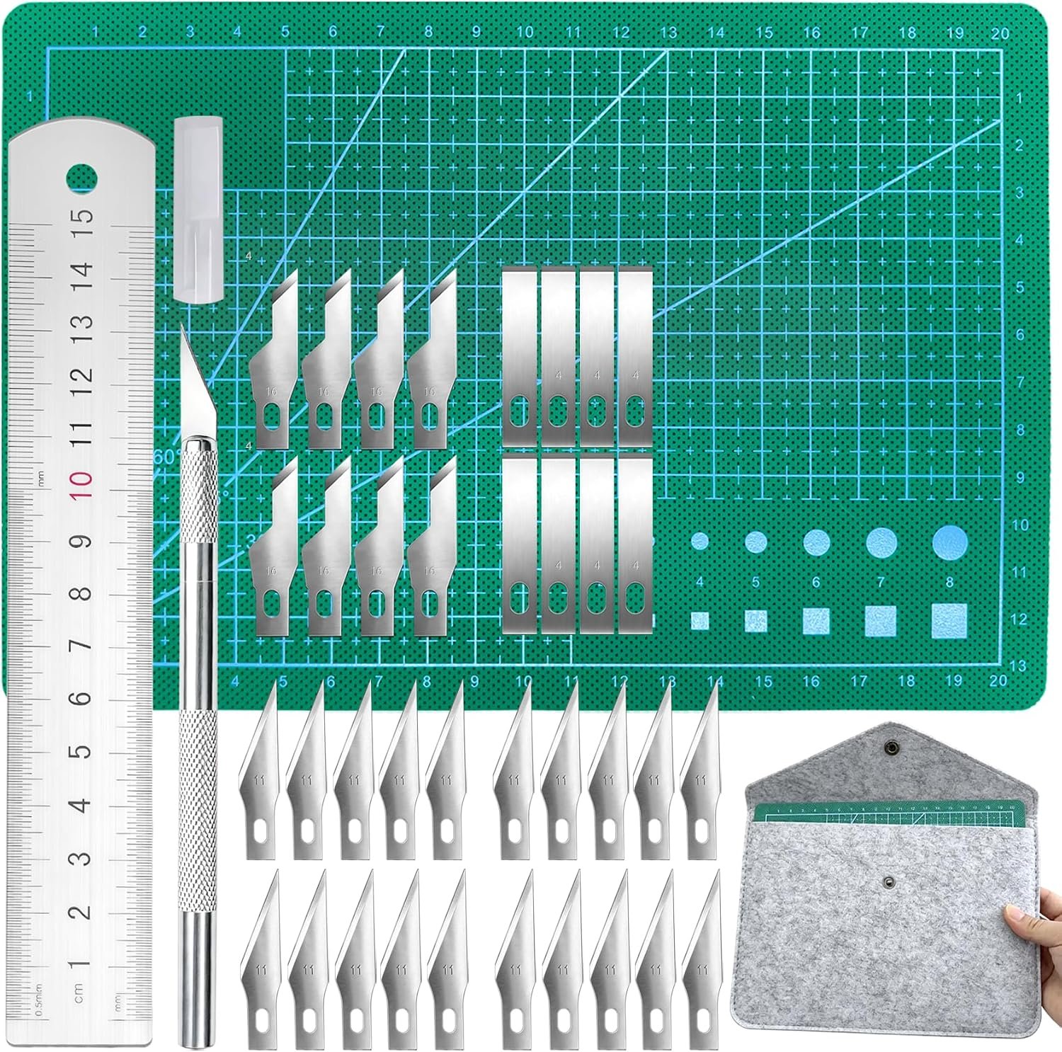 Precision Craft Knife Set with 36 Blades, Cutting Mat & Felt Pouch