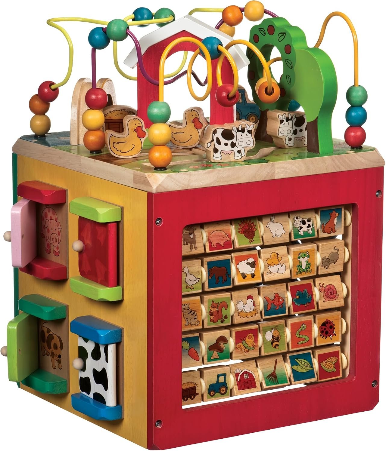 Battat Wooden Activity Cube – 5-Sided Play Center with Bead Maze, Doors
