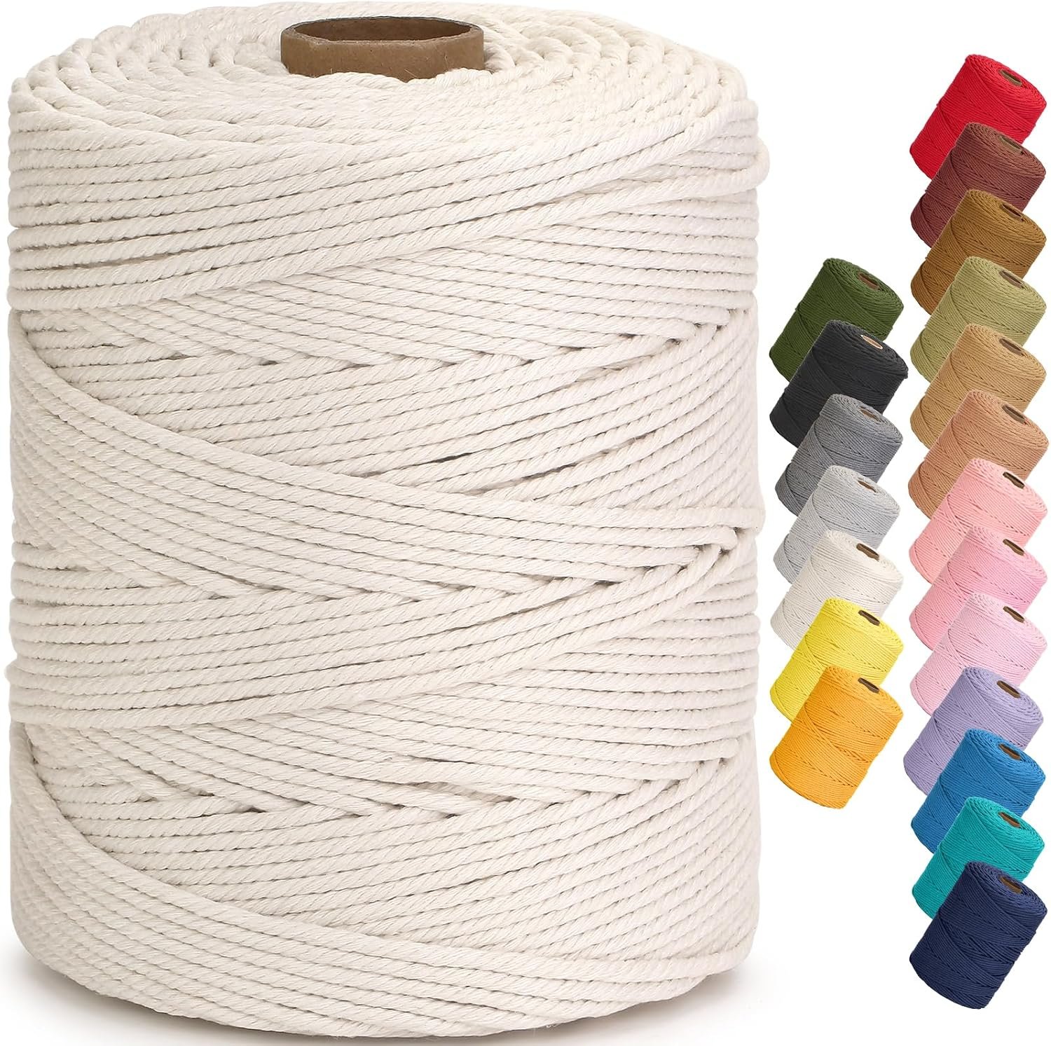 Macrame Cord 4mm x 328yards, Soft Colored Macrame Rope, Natural Cotton Cord for Plant Hangers, Wall Hanger, Decorative Projects