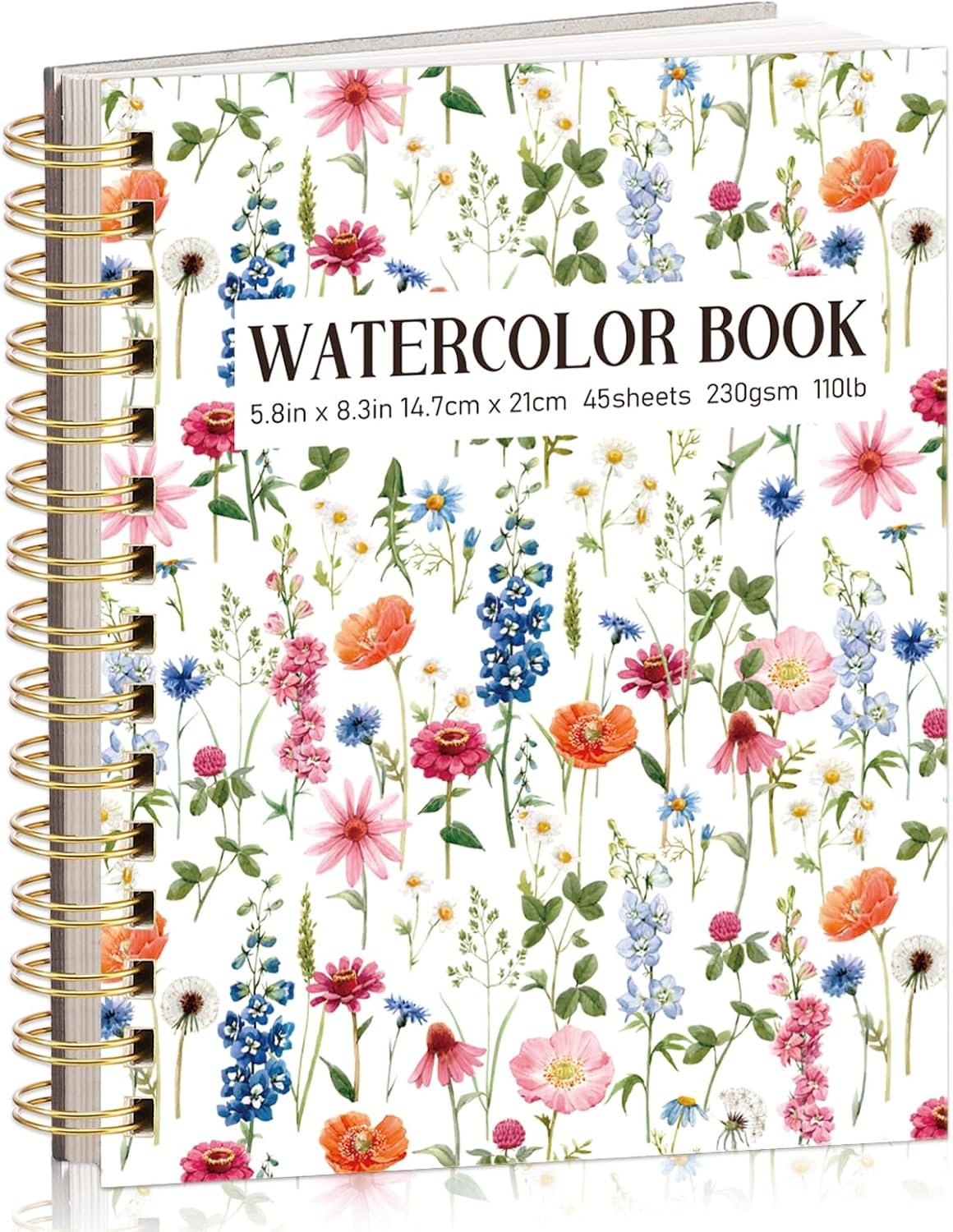 A5 Watercolor Sketchbook, 45 Sheets Watercolor Paper Pad, 230GSM Cold Press
