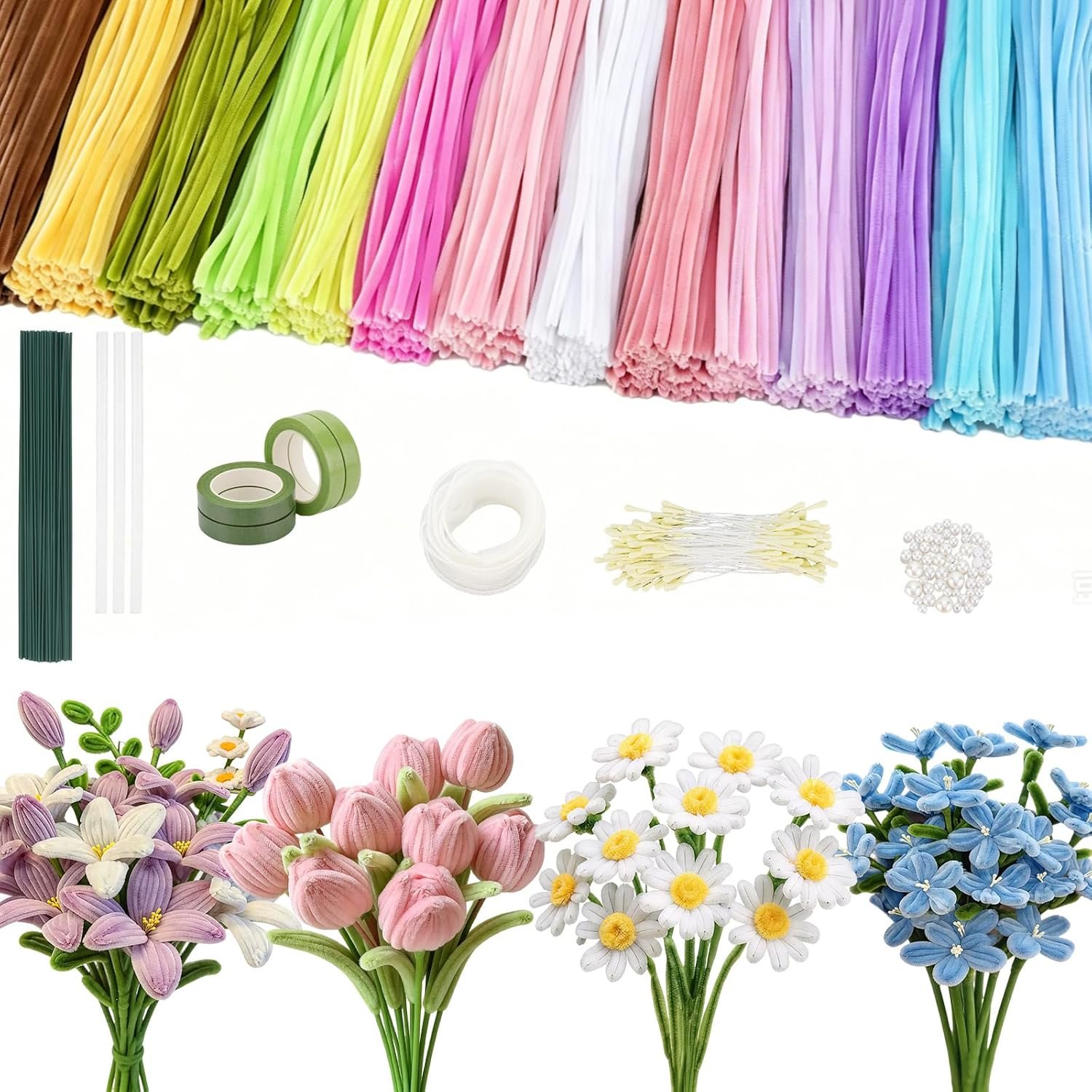 1,000-Piece Floral Arrangement Kit, Yarn Stick Craft Set 14 Colors