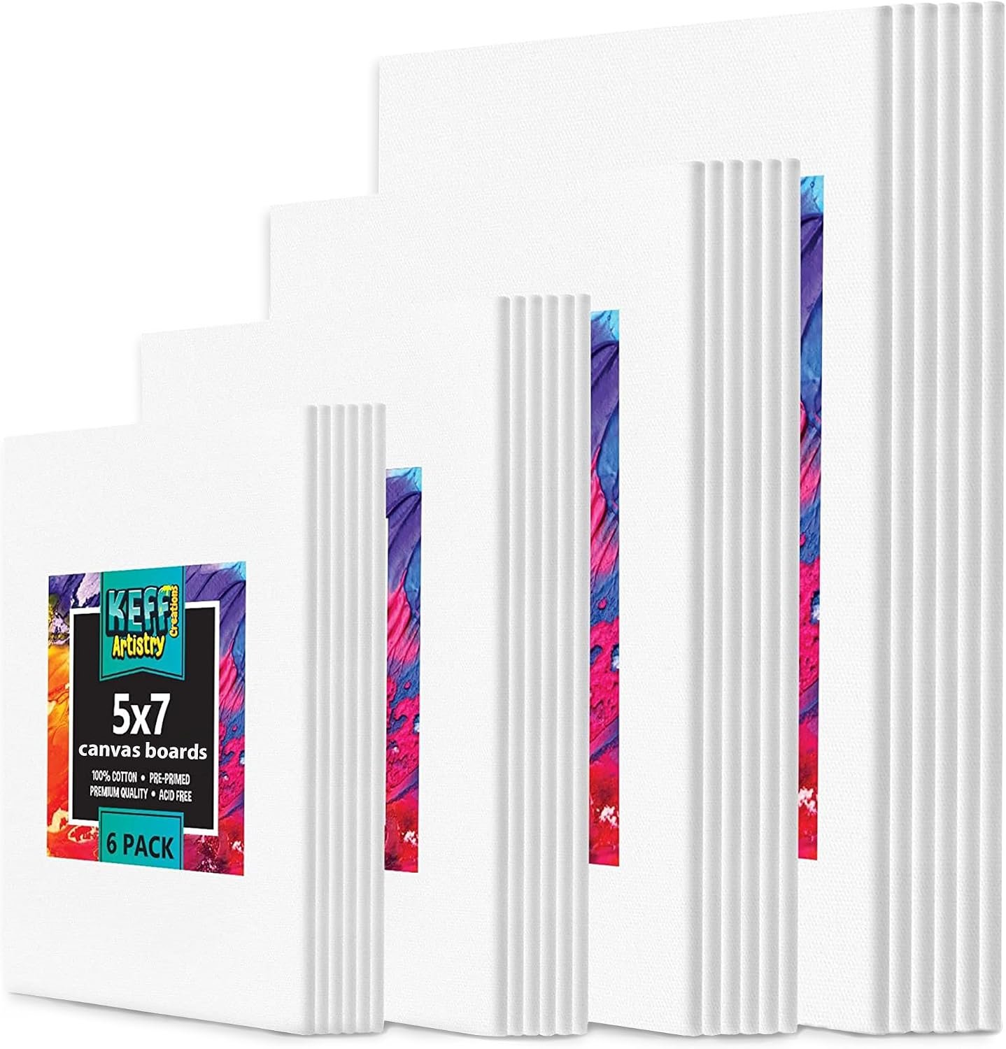 KEFF 24-Pack 𝗣𝗥𝗘𝗠𝗜𝗨𝗠 Canvas for Painting, 6 of 5×7, 8×10, 9×12,11×14 Painting Canvas Boards, Art Supplies for Adults & Kids – 100% Cotton Primed Canvases for Painting Acrylic, Oil, Watercolor