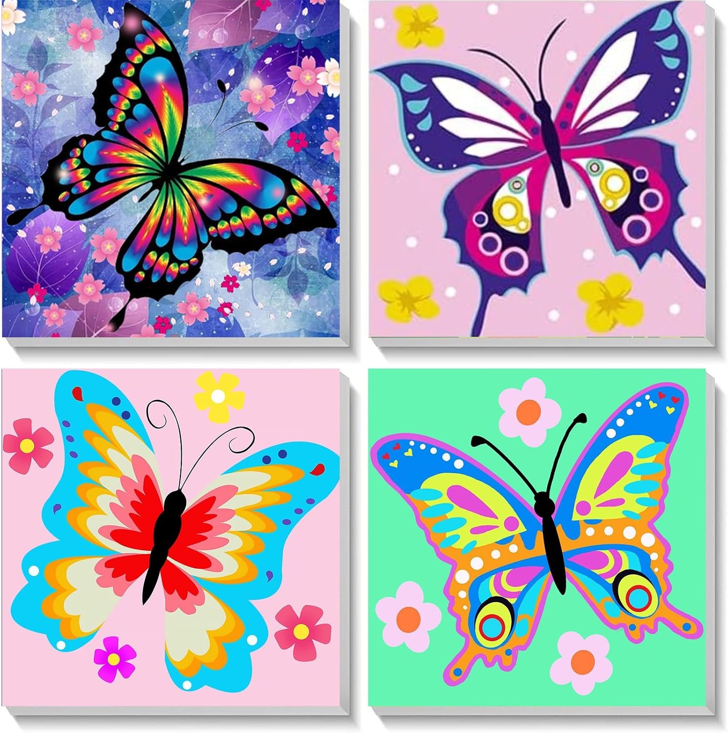 4 Pack Butterfly Paint by Number for Kids with Wooden Frame – Wooden Easel