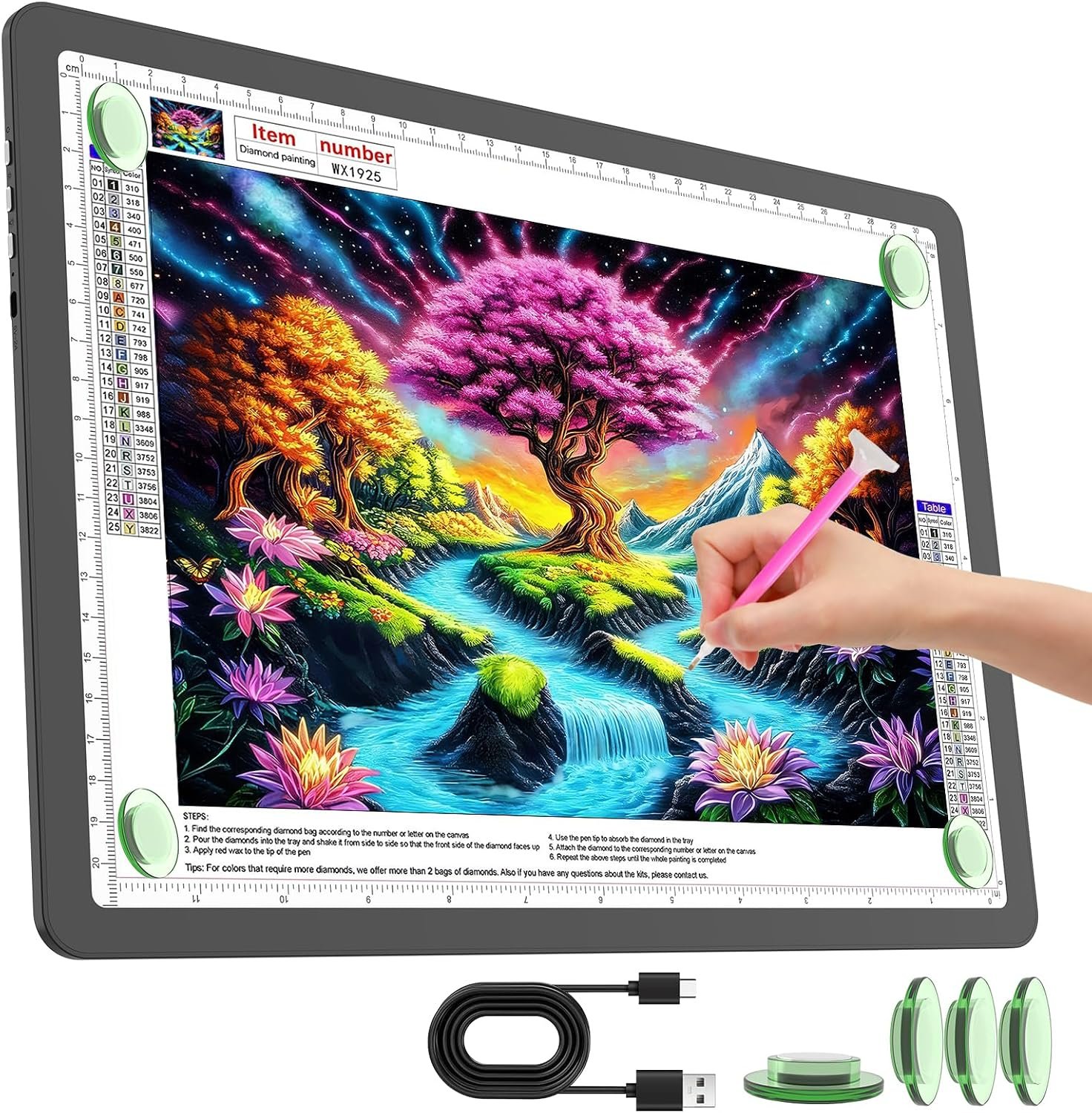 TOHETO Rechargeable A4 Light Pad for Diamond Painting, Ultra Bright Tracing Light Box for Drawing, Wireless Lightbox for Tracing and Drawing, Cordless Diamond Art Light Board for Sketching (Black)