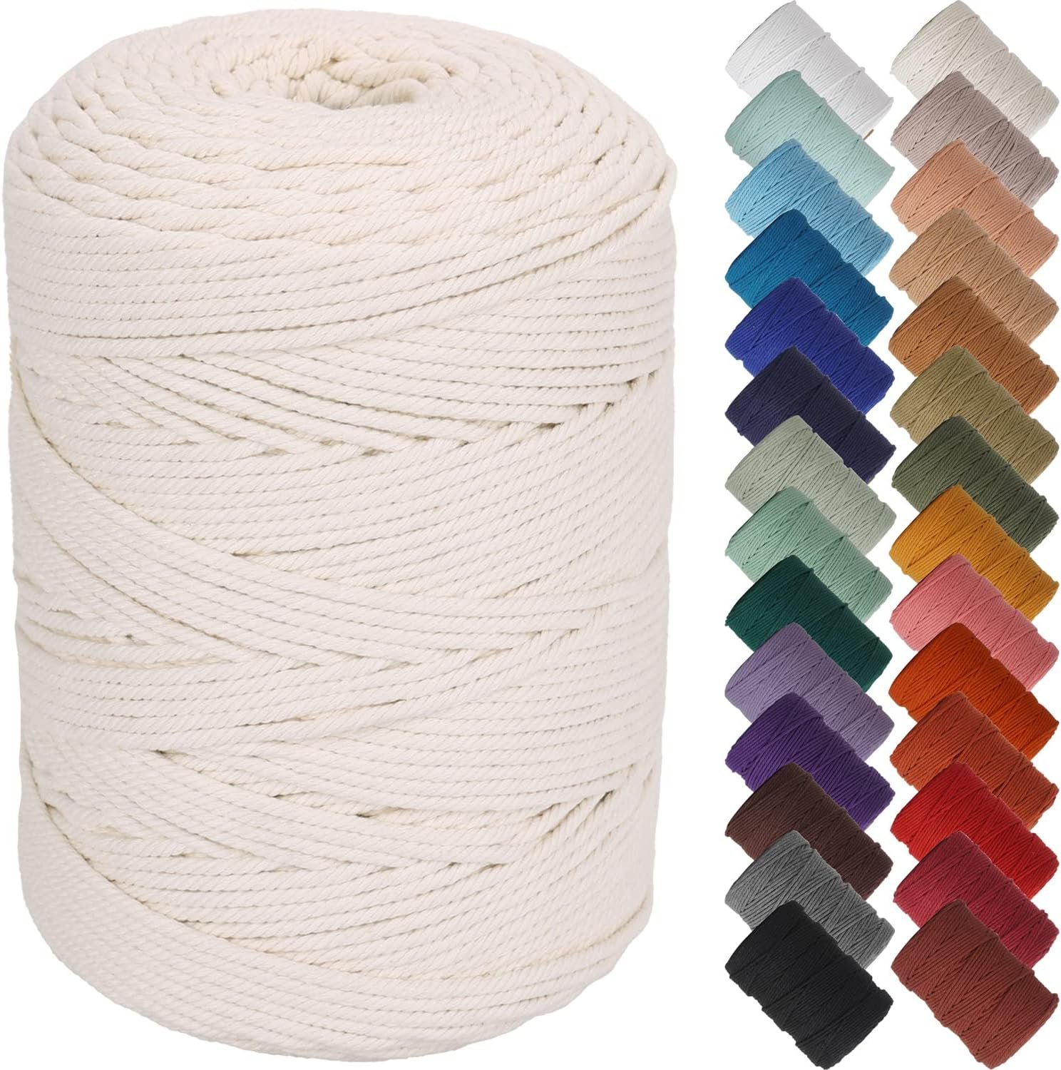 NOANTA Natural Macrame Cord 3mm x 328Yards, Beige Cotton Rope Macrame Yarn