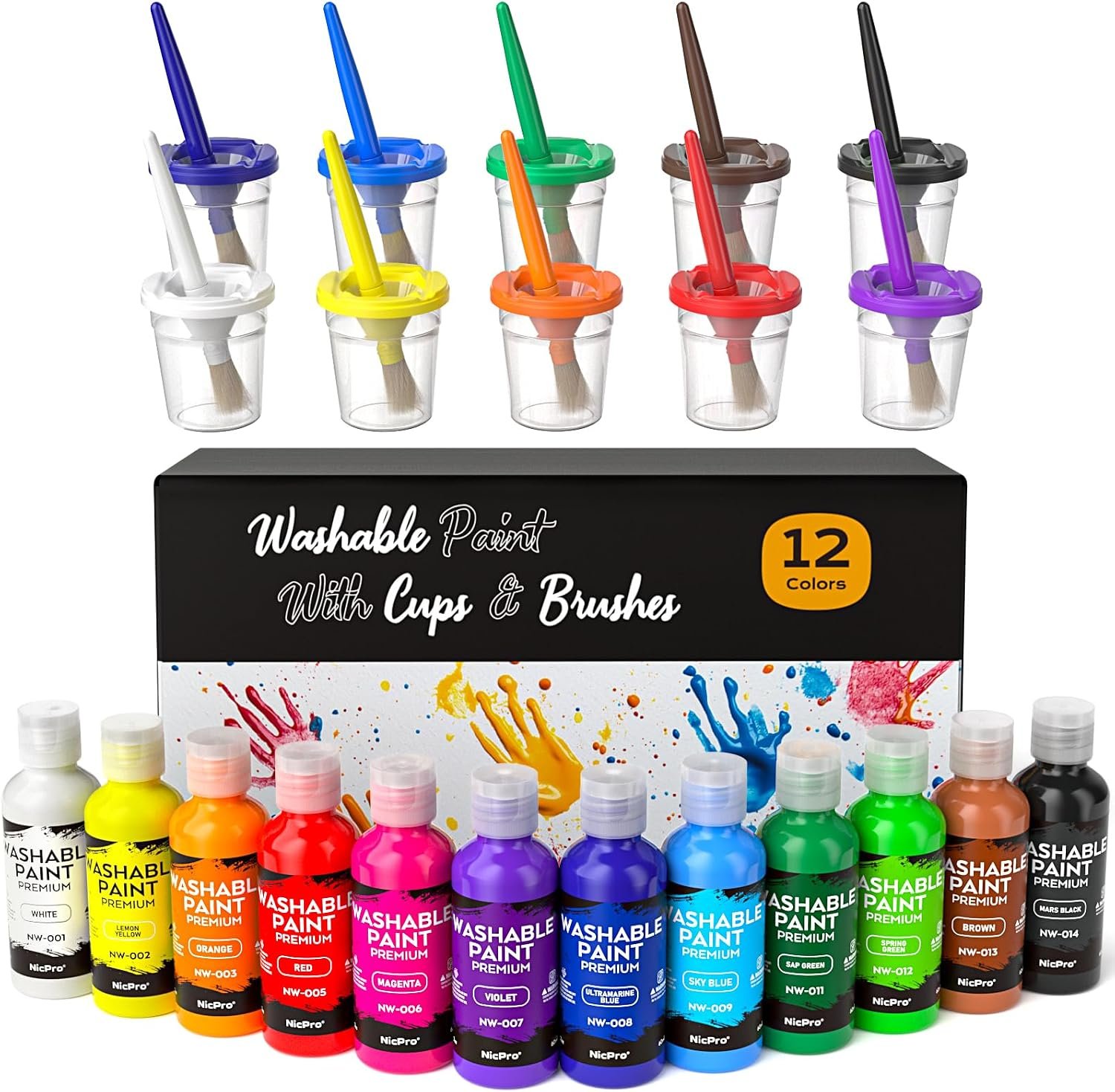 Nicpro 12 Colors Washable Finger Paint Set for Toddlers (2 oz), Kids Paint