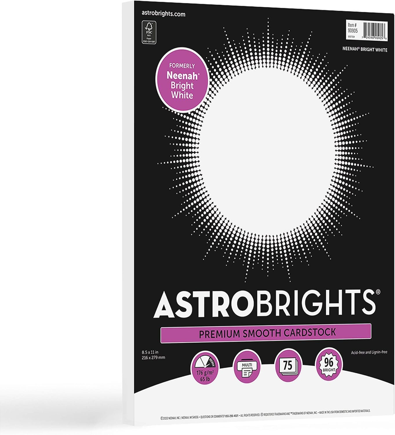 Astrobrights/Neenah Bright White Cardstock, 8.5″ x 11″, 65 lb, 75 Sheets