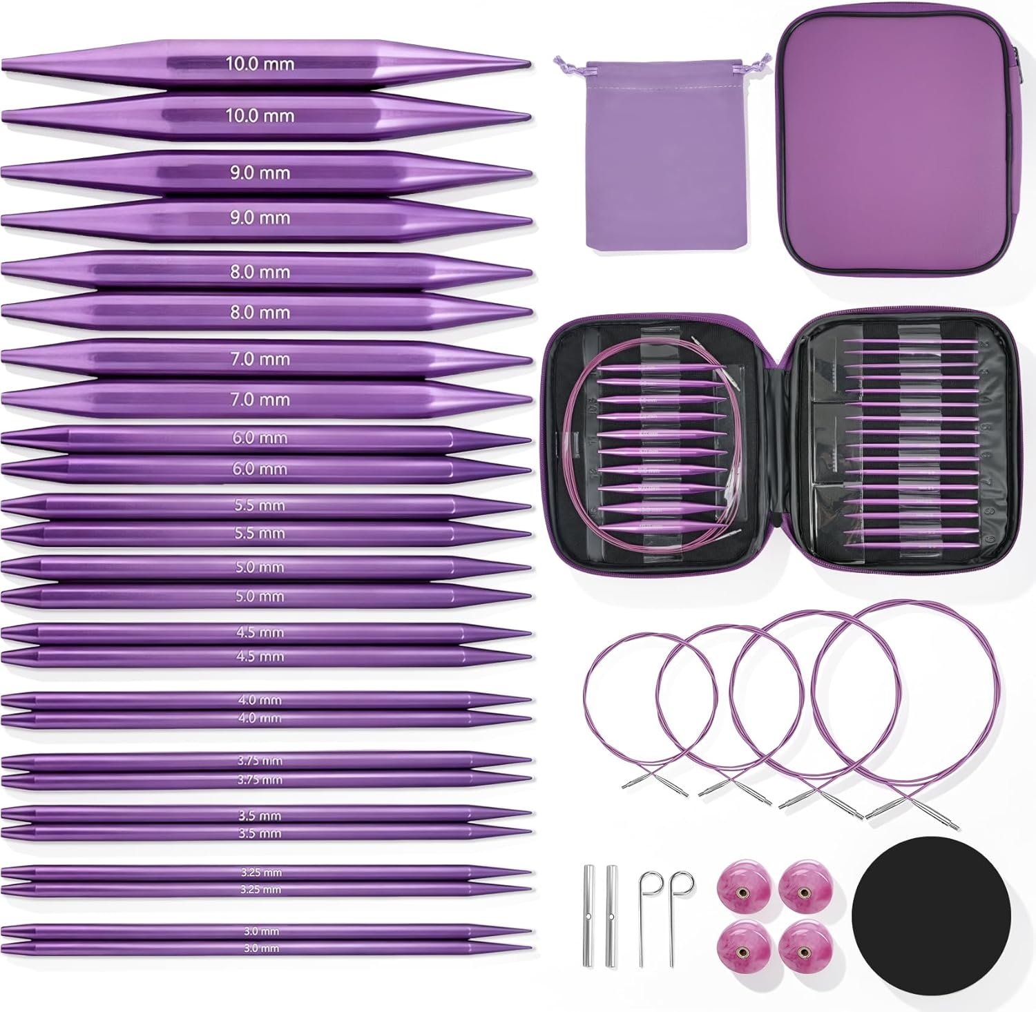 Circular Knitting Needles, 13 Pairs 4” Knitting Needles 3mm-10mm, Purple