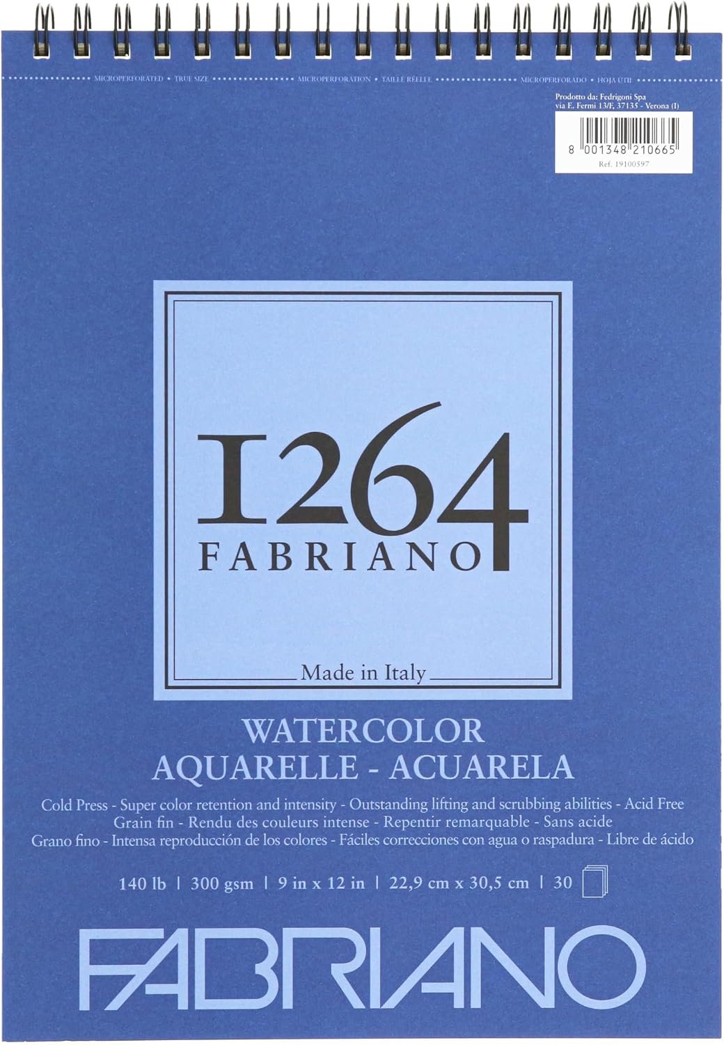 Fabriano 1264 Watercolor Pad, Bright White