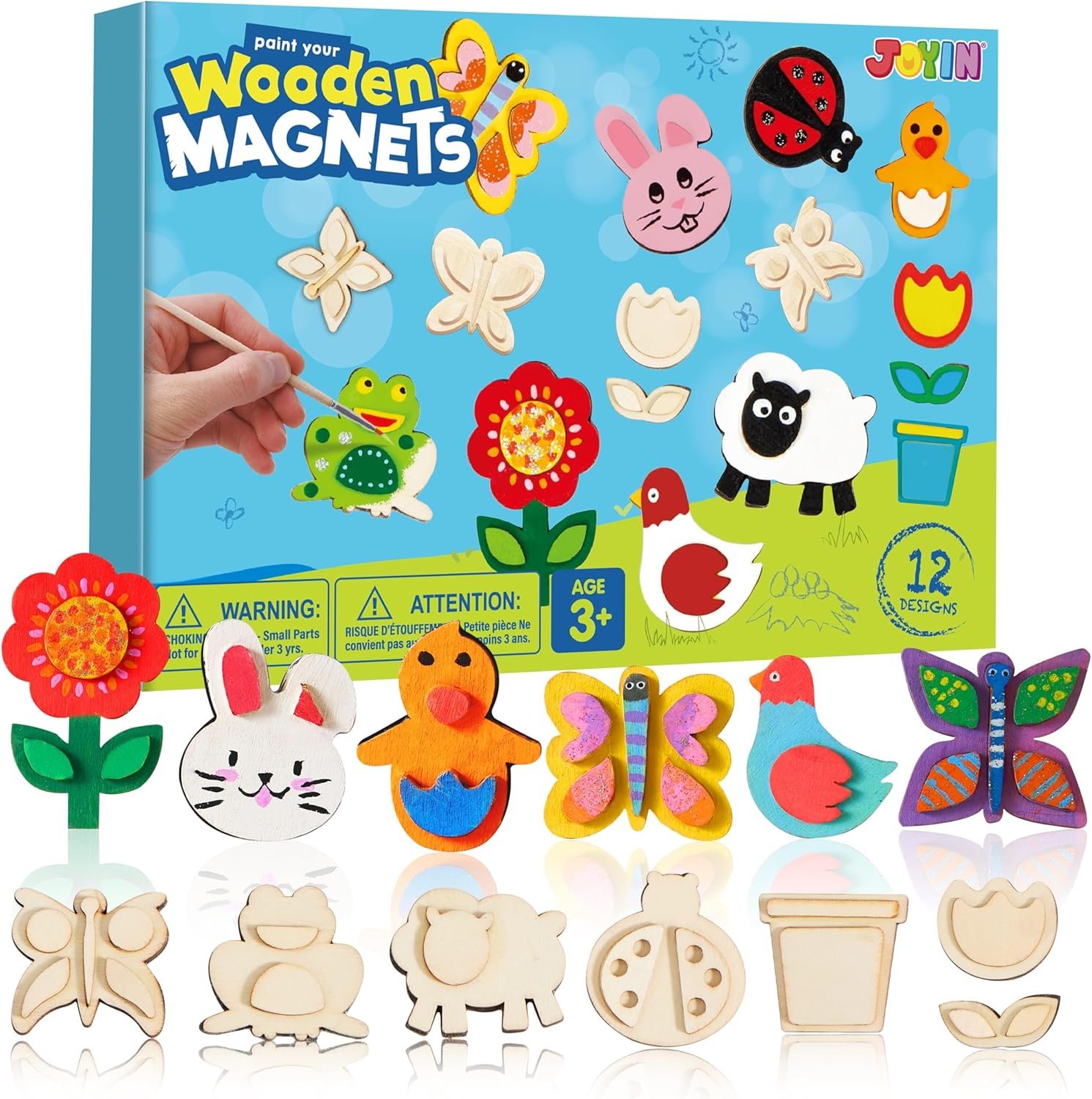 JOYIN 12 Wooden Magnet Painting Kit – Arts and Crafts for Kids Ages 3-8