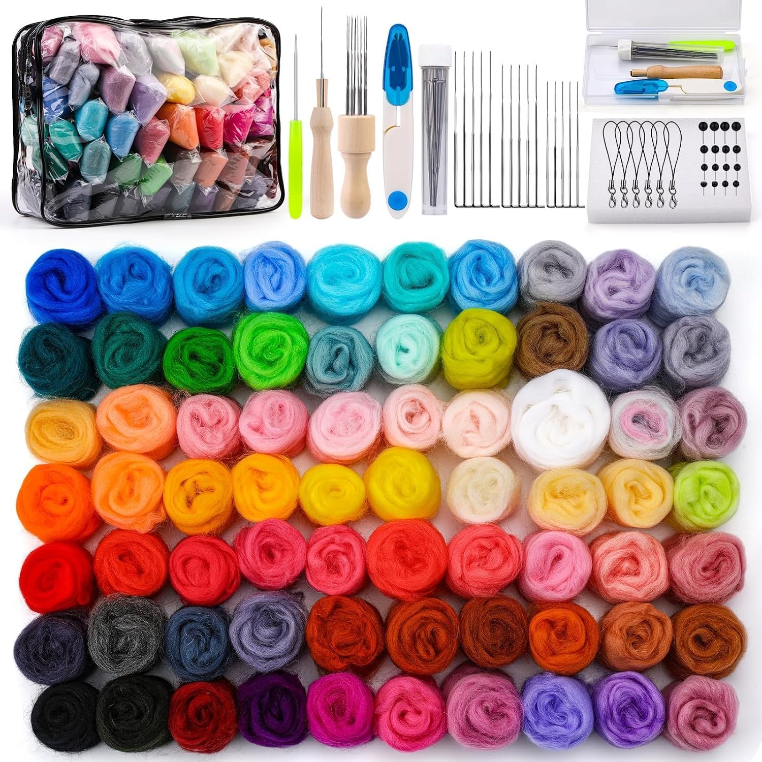 SOCNITC 70 Colors Needle Felting Kits Needle Felting Supplies with Tools