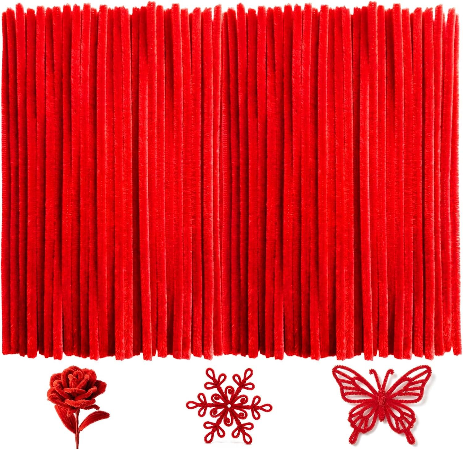 Red Pipe Cleaners Craft Bulk,200pcs Craft Supplies,Chenille Stems,Arts and Crafts DIY Christmas/Halloween/Valentines Gifts,Home Decor,Kids Crafts Toys for Ages 8-13,Pipe Cleaner Flower Kit