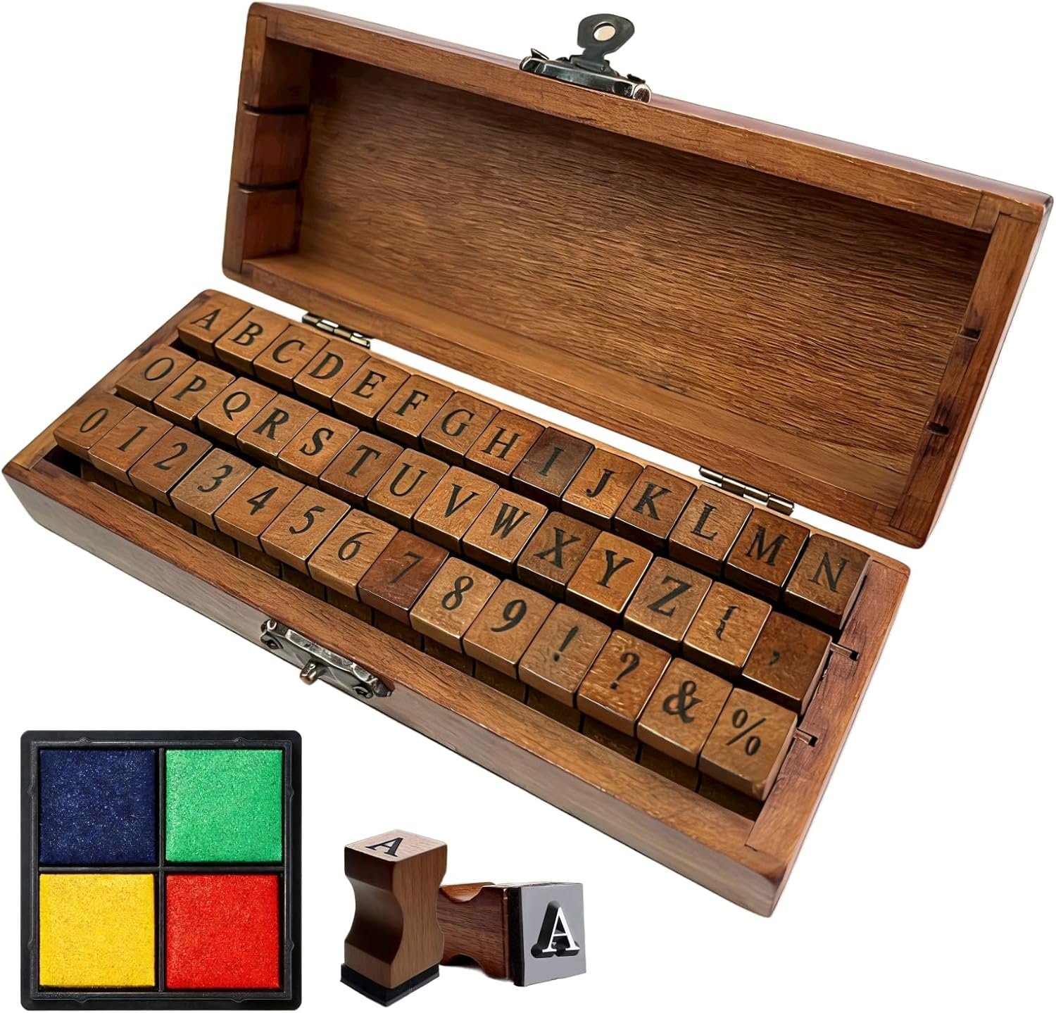 42 Pcs Letter Stamps, Wooden Alphabet Rubber Stamps Set