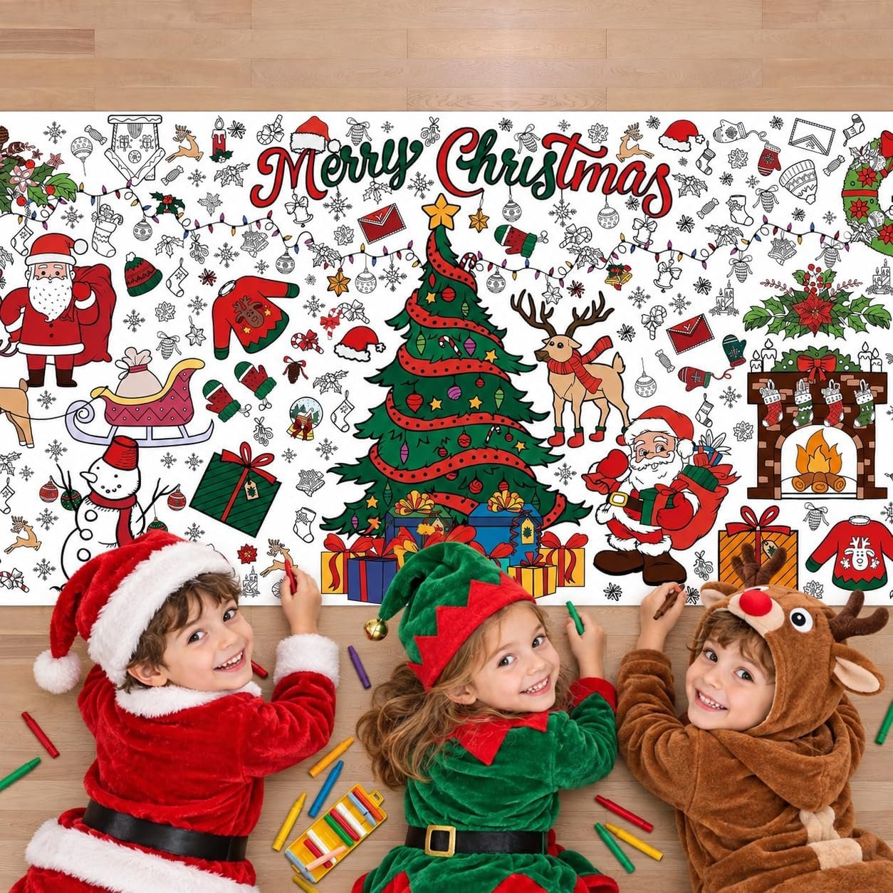 OHOME Xmas Giant Coloring Poster/Tablecloth-Christmas Crafts for Kids-30 x 72 Inches Jumbo Paper Coloring Banner Kids Gifts Activities Toys Party Classroom Christmas Decorations[Kids Games]