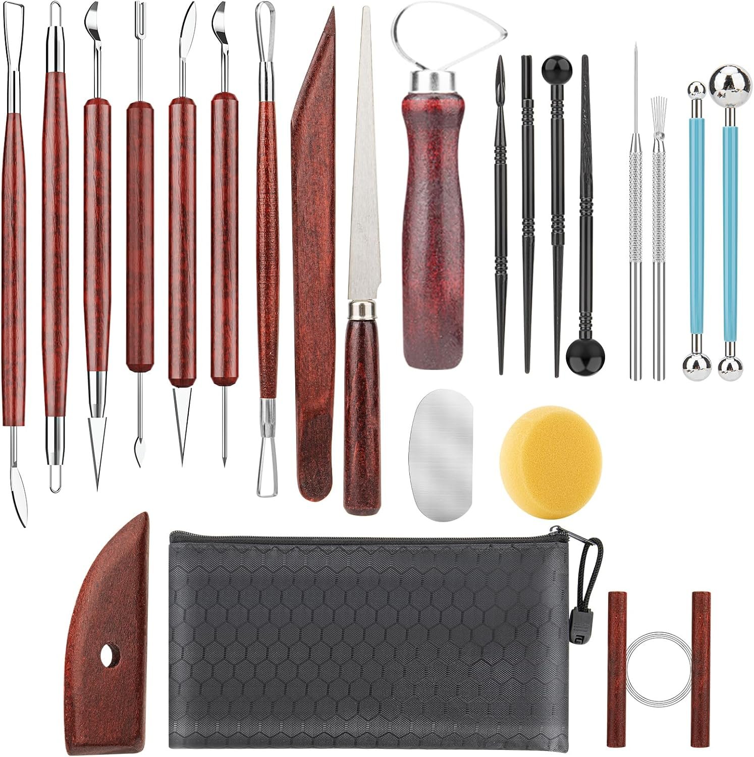 23PCS Clay Tools Sculpting, Ceramic & Pottery Modeling Tool, Ceramics Tools Set, Polymer Tools Kit, Air Dry Clay Tools for Carving, Molding, Pottery Wheel, Crafting Supplies, Pros, Beginners, Adults