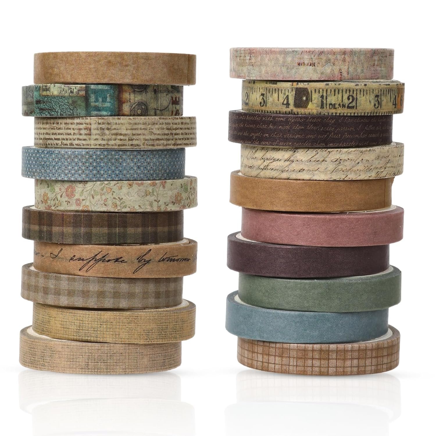 Washi Tape Set, 20 Rolls Vintage Cute Decorative Craft Adhesive Tapes Bulk Pack, 0.27 Inch x 3.28 Yard/Roll Pattern Washy Tapes for Scrapbooking, Junk Journal, Art DIY Planners, Gift Wrapping Supplies
