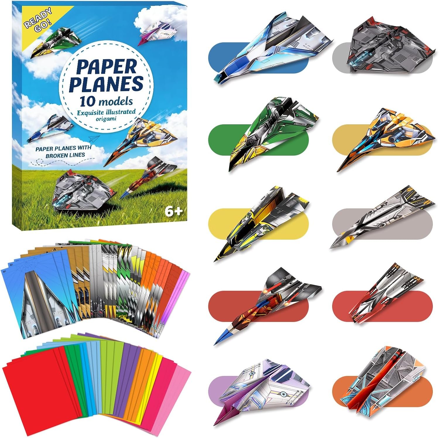 hapray 60 Sheets Paper Airplane Kit, Origami Paper Plane with Book & Video