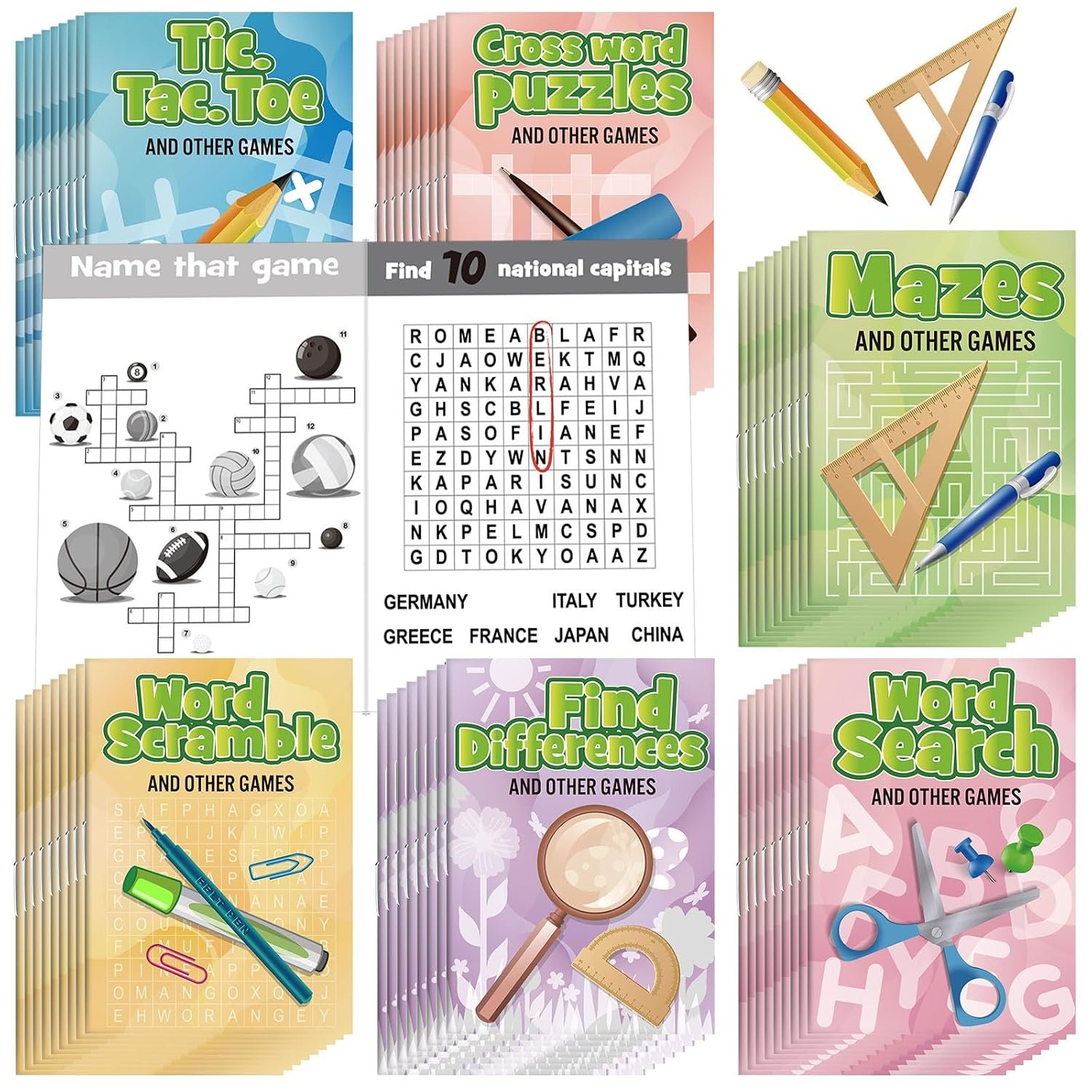 Hungdao 48 Pcs Mini Activity Books Kids Word Search Mazes Crossword