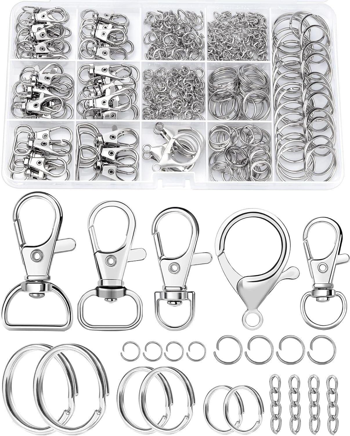 325PCS FIVEIZERO Keychain Making Kit – Silver Keychain Clips with Key Rings