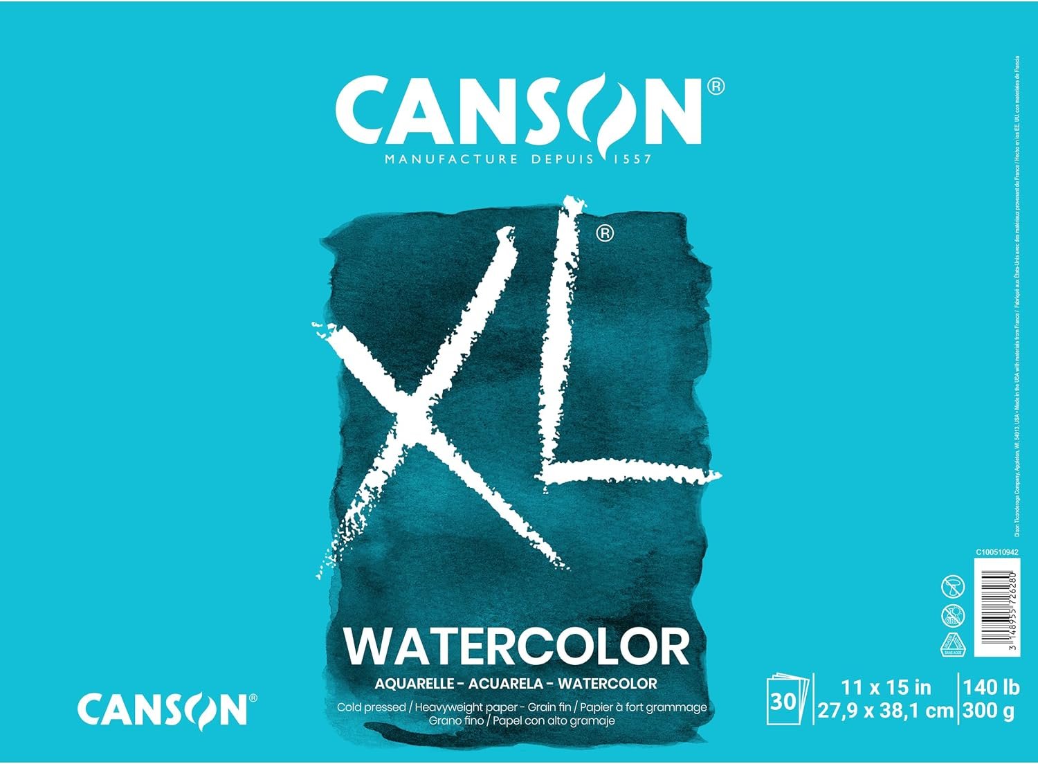 Canson XL Series Watercolor Paper Pad, 11″ x 15″, 30 Sheets/Pad, 1 Pad