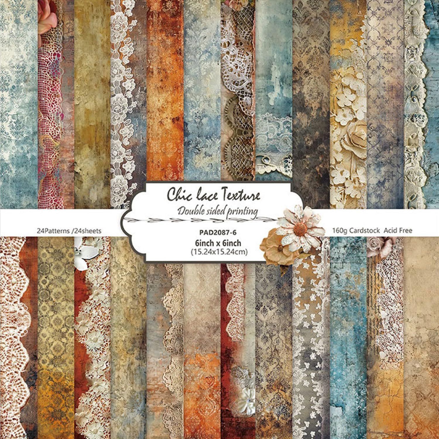 Vintage Lace Scrapbook Papers Pad 6×6” ,24 Sheets Double-Sided Retro Old decoupage scrapbook kit patterned paper junk journal supplies journaling supply scrap paper crafting.
