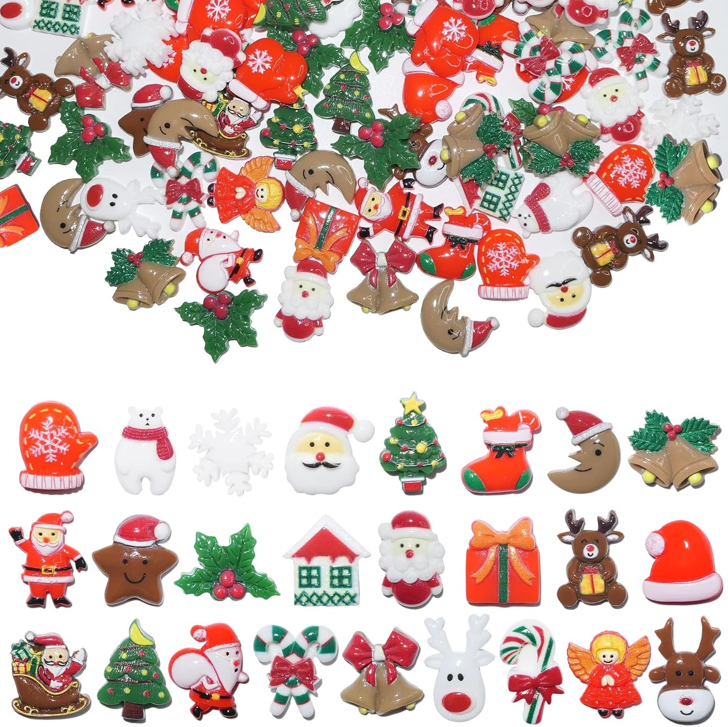 HADDIY Christmas Resin Charms for Crafts,100pcs Flatback Slime Beads Decor