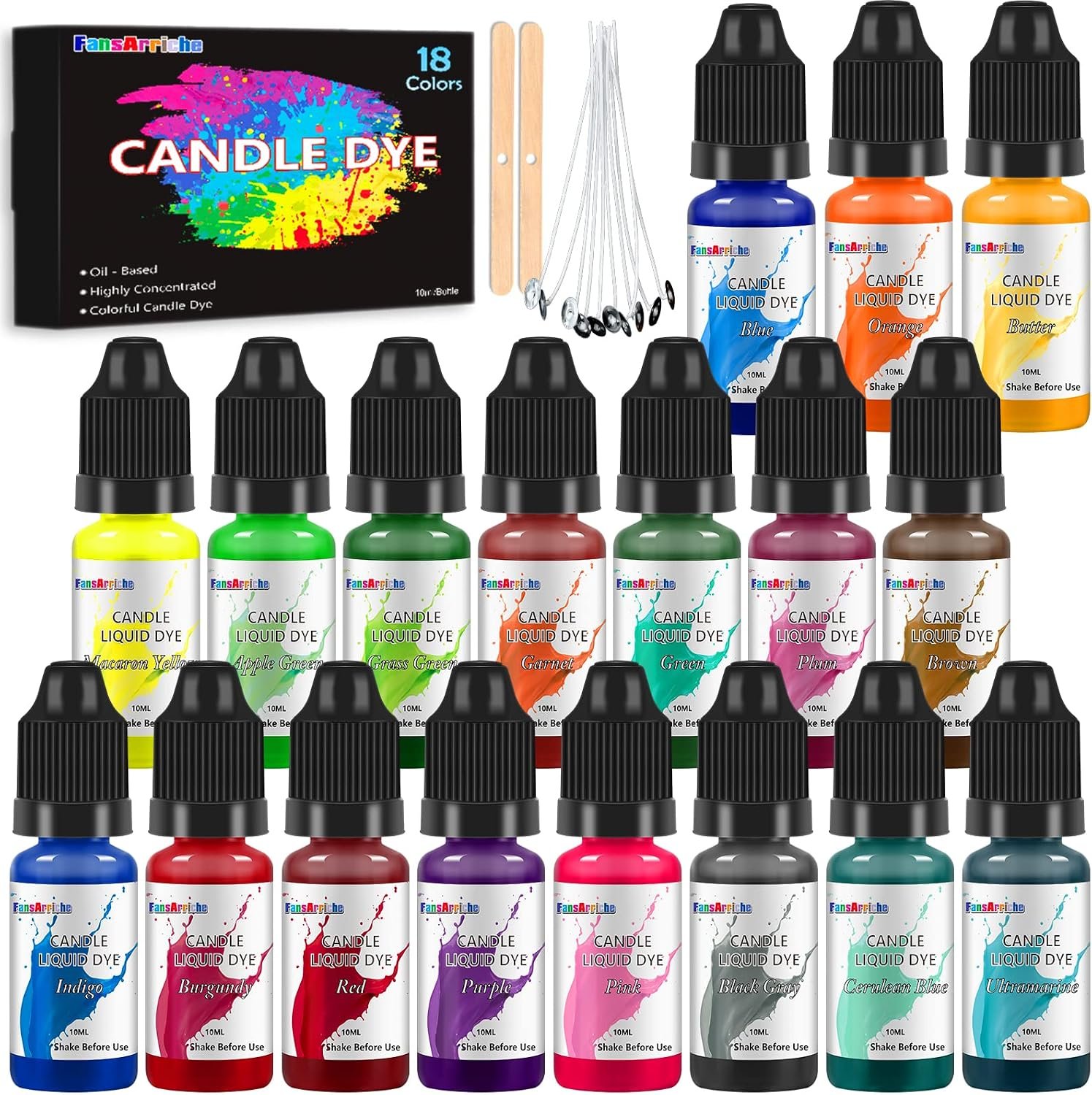 FansArriche Candle Dye – 18 Colors Liquid Oil-Based Dye for Candle Wax