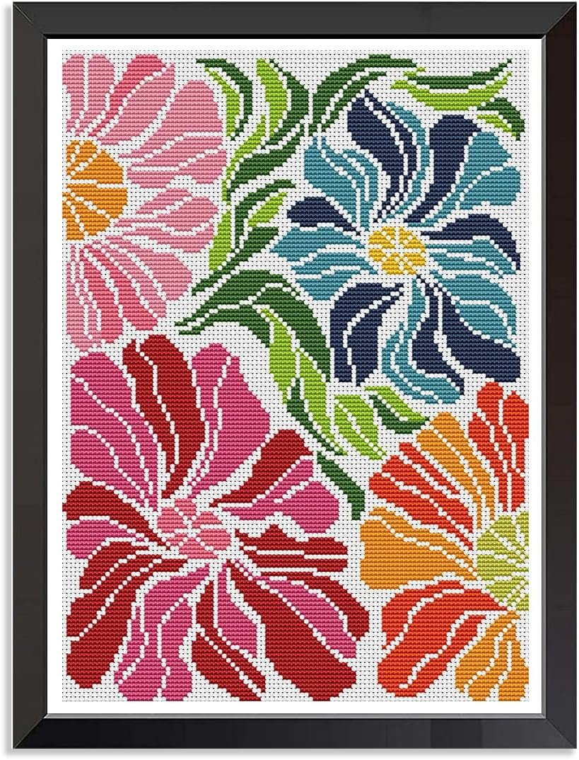 Tiwabb Flower Stamped Cross Stitch Kits for Adults Beginners 12×16 inch