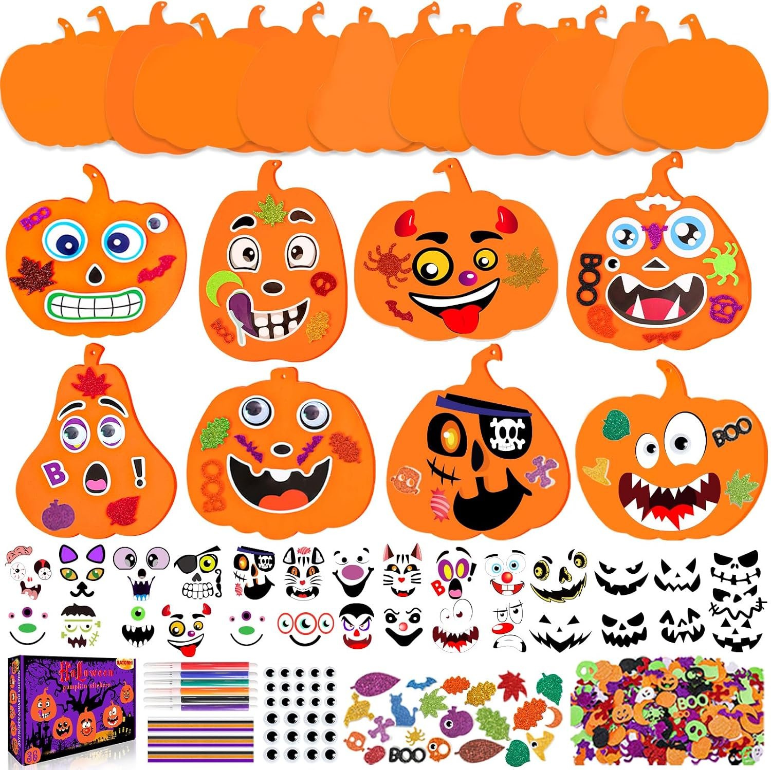 Natonhi 430Pcs Halloween Crafts for Kids, Fall Foam Pumpkin Decorating Kit