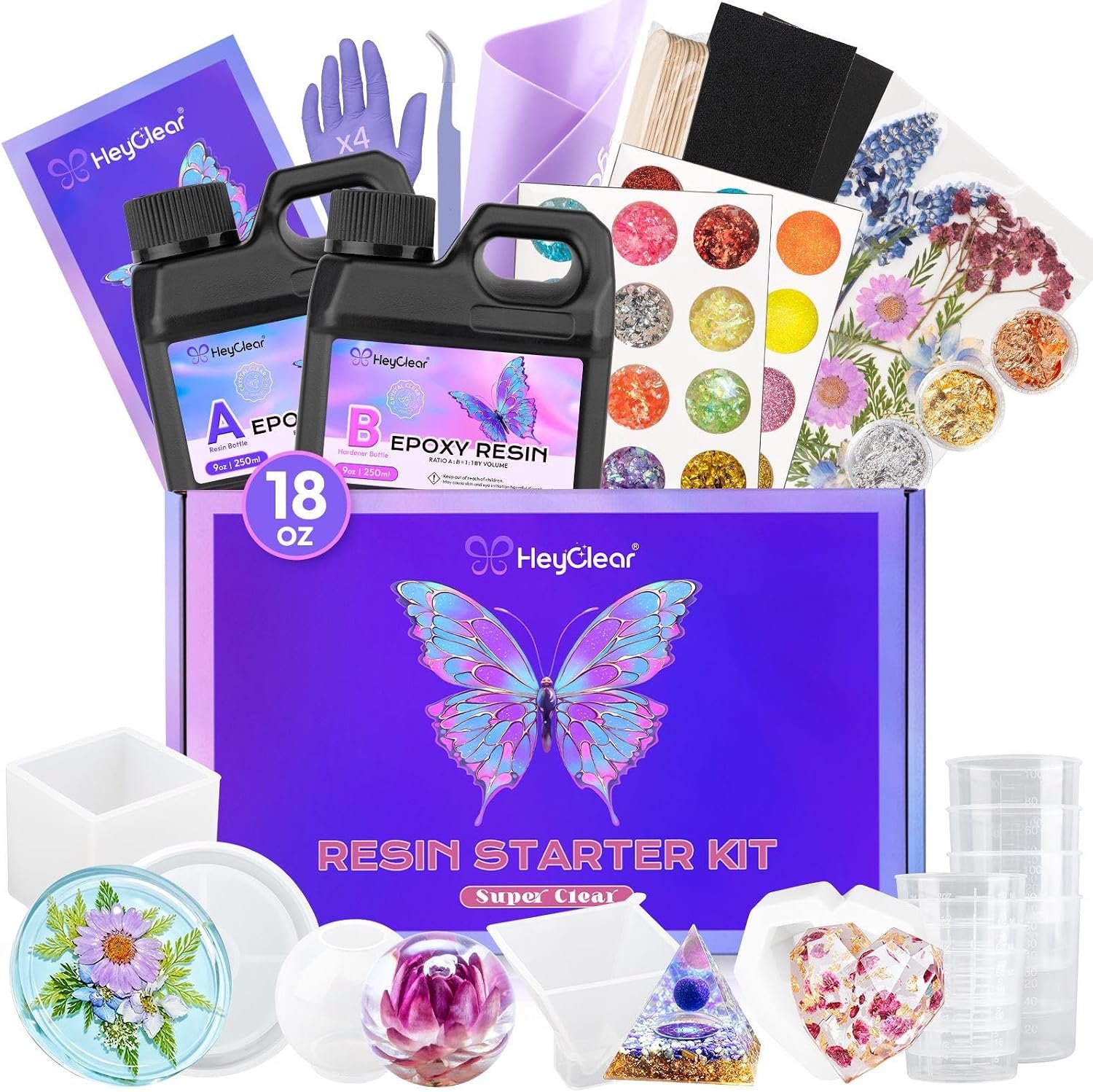 HeyClear 18oz Epoxy Resin Kit Molds Complete Set for Beginners DIY Crafts