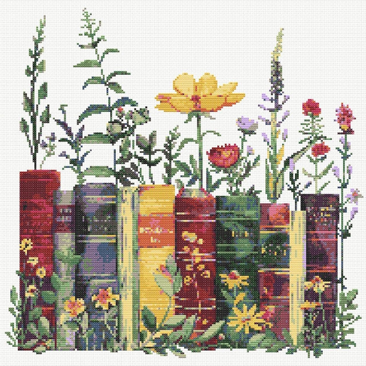 KYOQFVN Stamped Cross Stitch Kits – Flower Embroidery Starter Kit for Adult Beginners, 11CT Needlepoint Cross-Stitch Patterns Dimensions Kit Arts and Crafts 14×14inch