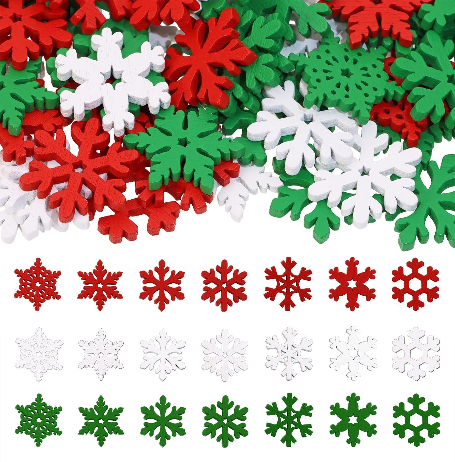 160PCS Snowflake Decorations Wood Slices Ornaments Christmas Cutouts Buttons Tags for Xmas Tree Hanging Painting DIY Crafts Projects Gift Bags Holiday Party School Home Activity,20MM,Mix Color