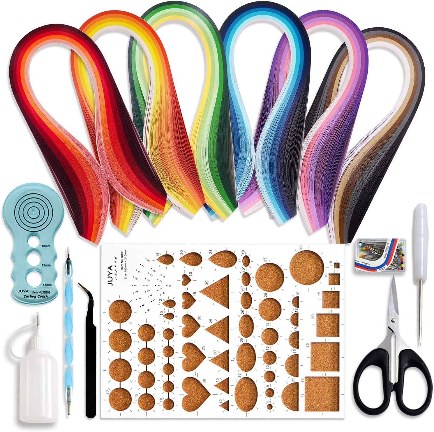 JUYA Paper Quilling Kit 30 Colors 600 Strips 8 Tools, Blue Set, 3mm