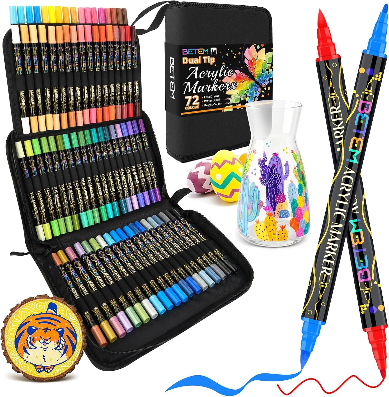 Betem 72 Colors Paint Markers for Glass, Dual Tip Acrylic Paint Pens