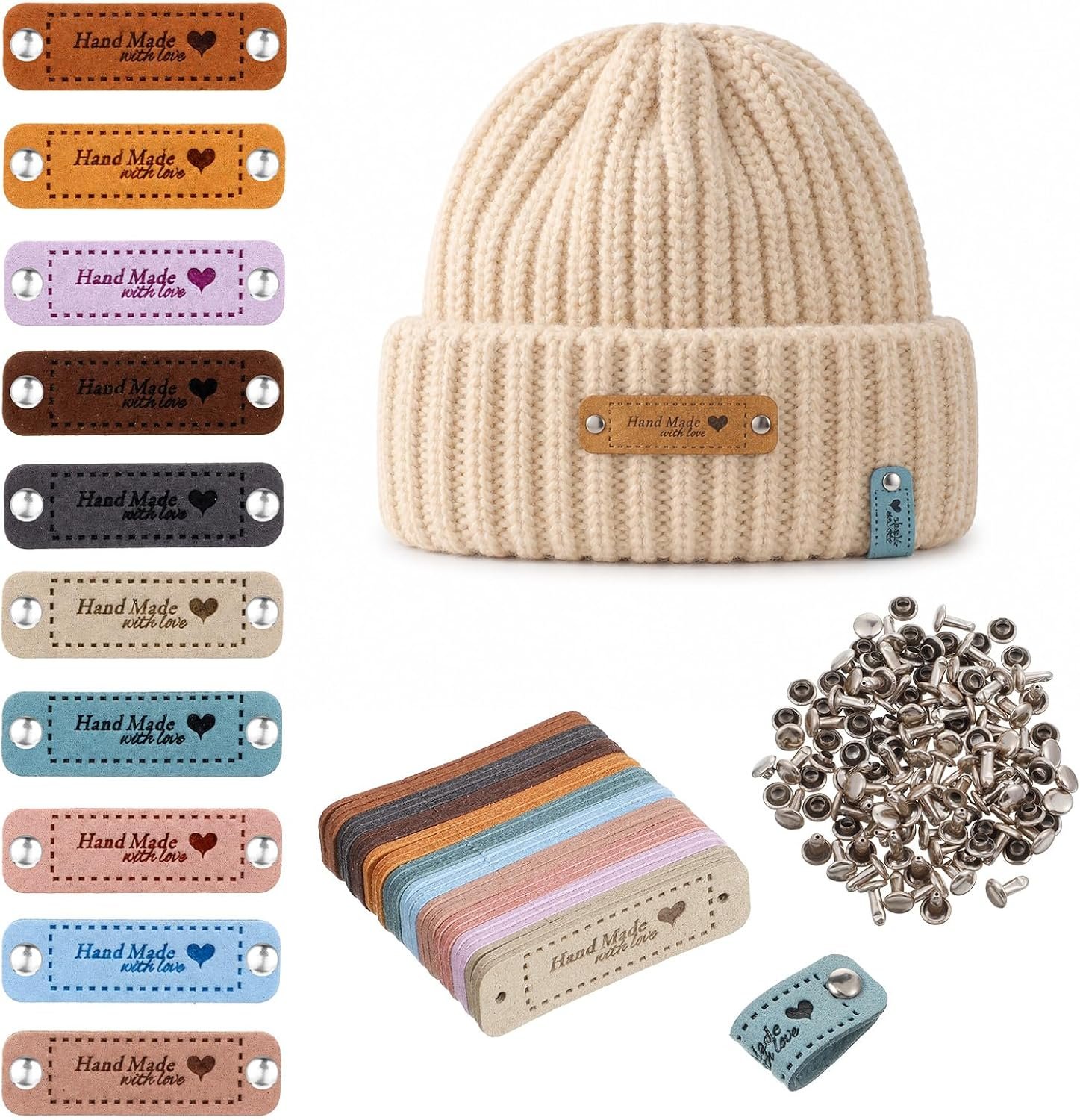 Dplolng 30pcs Handmade Tags for Crochet,Crochet Tags with Rivets for Craft