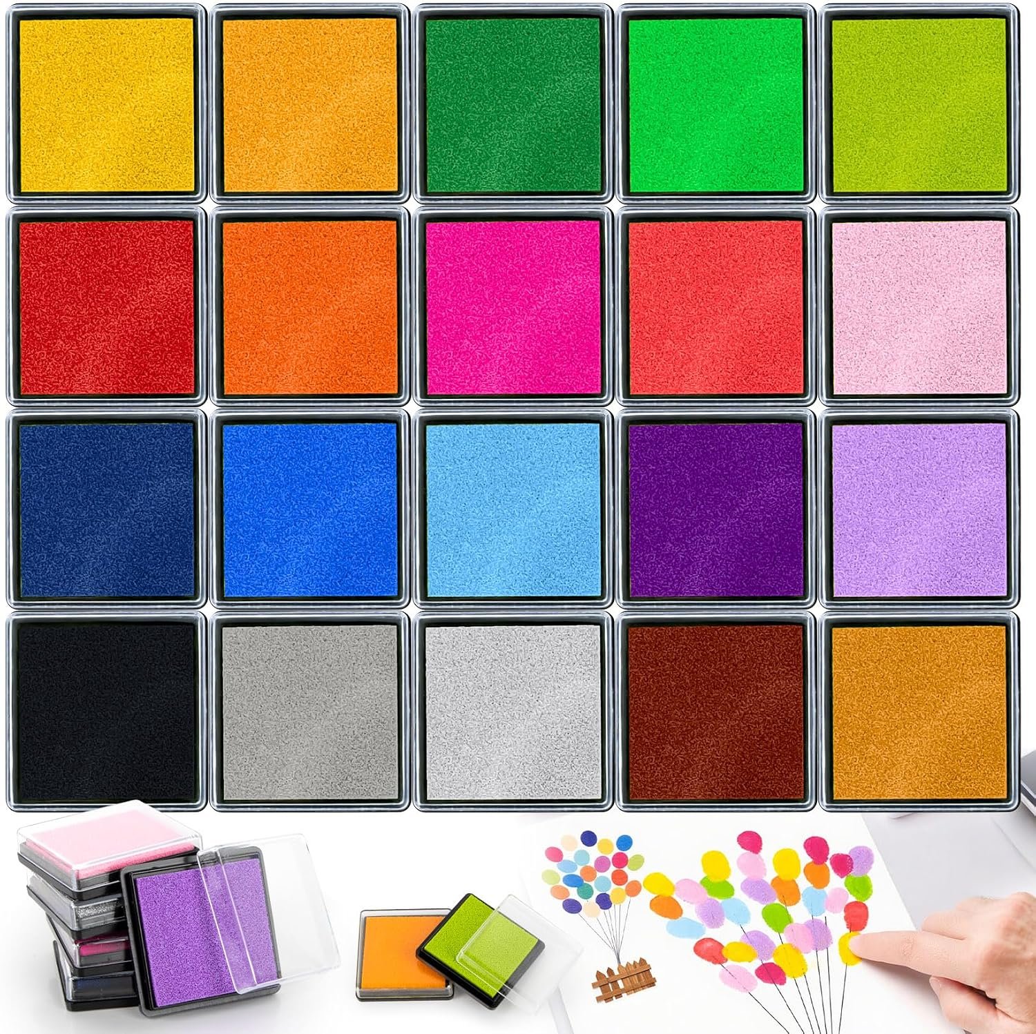 RAINFLOW Washable Ink Pads for Stamps, 20 Color Craft Stamp Ink Pads