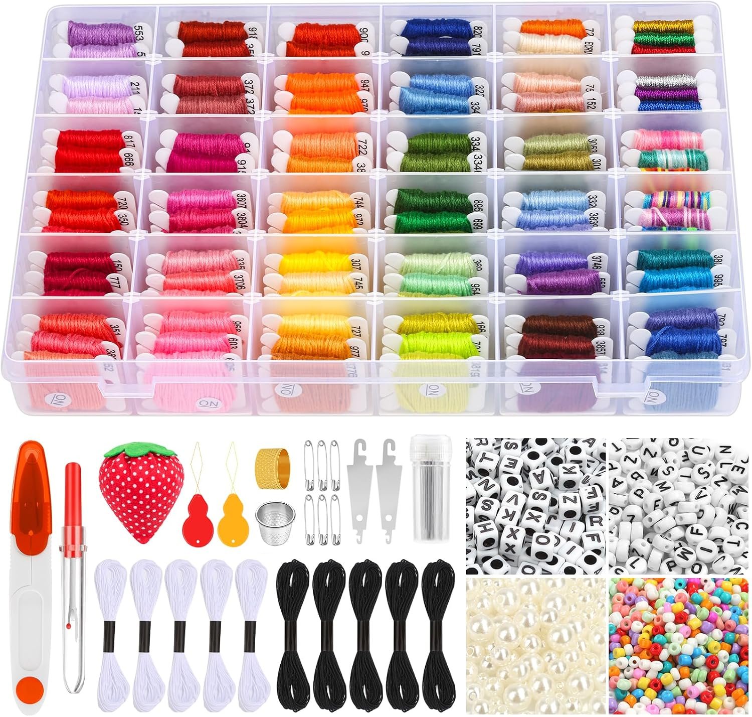 PAXCOO 985Pcs String Bracelet Making Kit, Friendship Bracelet String Kit with 110 Skeins Embroidery Floss Cross Stitch Thread, 830 Beads for Friendship Bracelet Making, 45Pcs Embroidery Tools