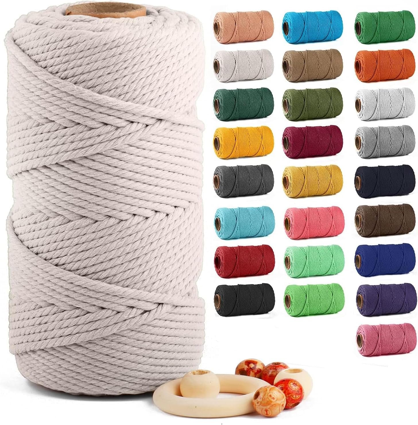 ZUEXT Macrame Cord, Beige White, 5mm x 109yds Cotton String Macrame Yarn