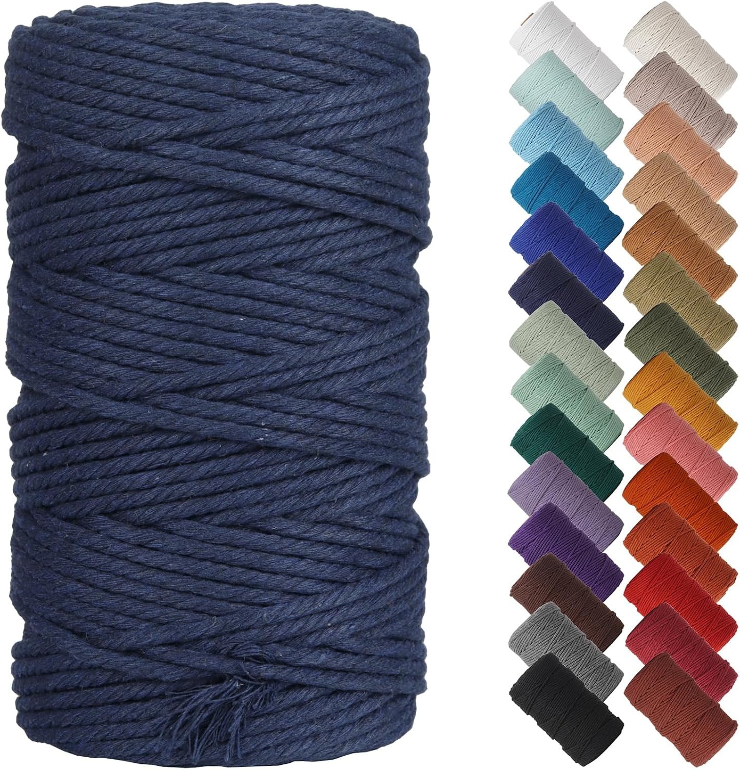 NOANTA Dark Blue Macrame Cord 4mm x 109yards, Cotton Rope Macrame Yarn