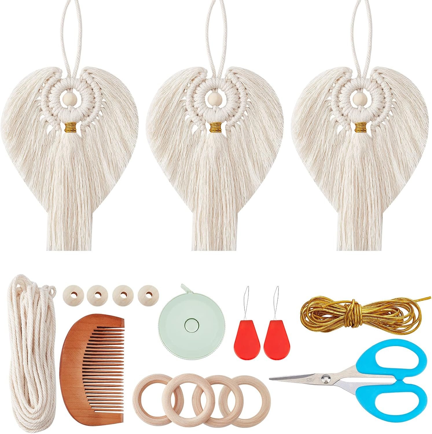 3 Set DIY Macrame Angel Kit Macrame Angel Hanging Ornament Boho Macramé Wall Hanging Decor Spring Macramé Kit for Beginners Handmade Gift for Mom Girls