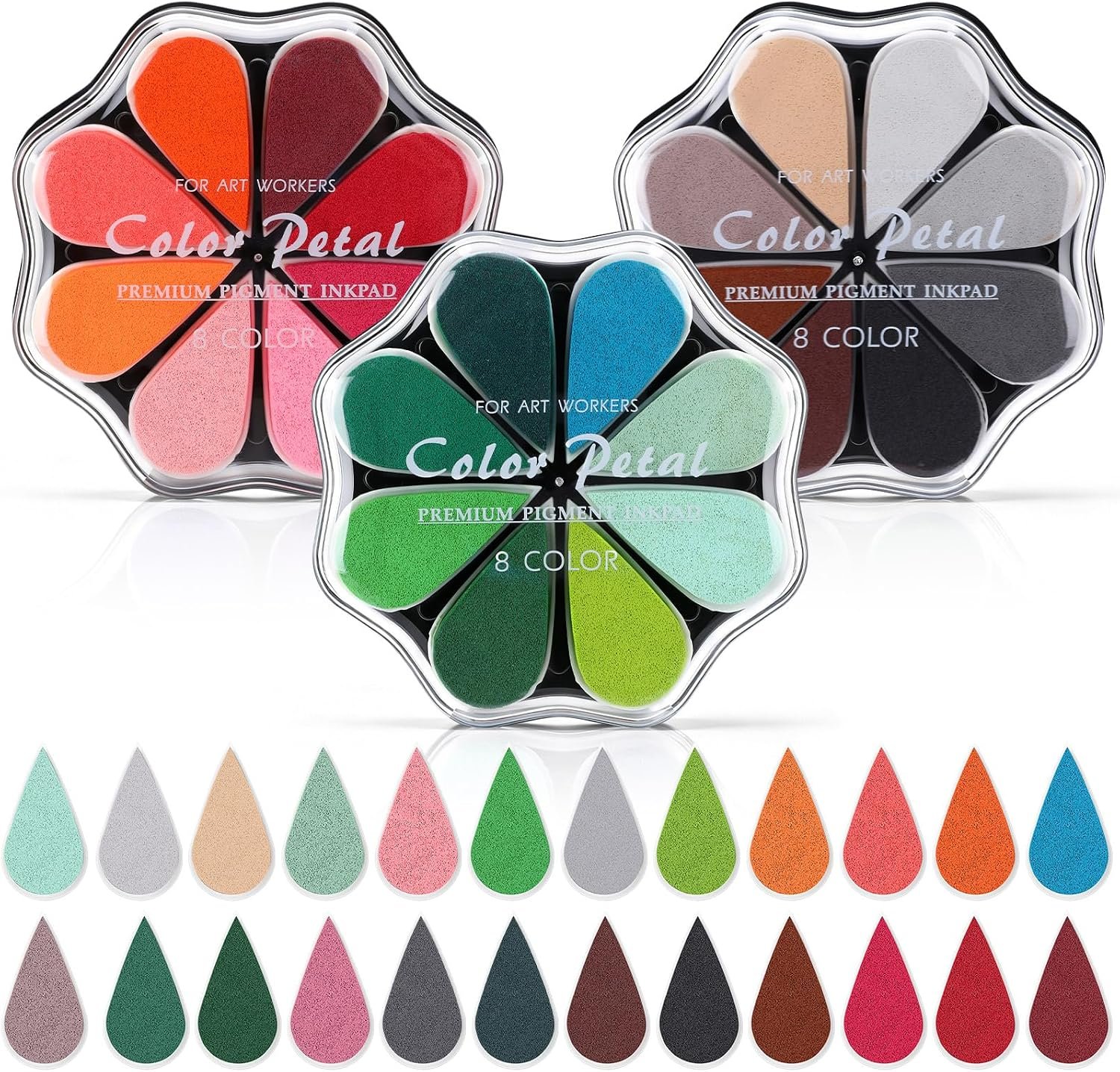 Jetec 3 Packs Petal Ink Pads Finger Ink Stamp, Fresh 24 Colors